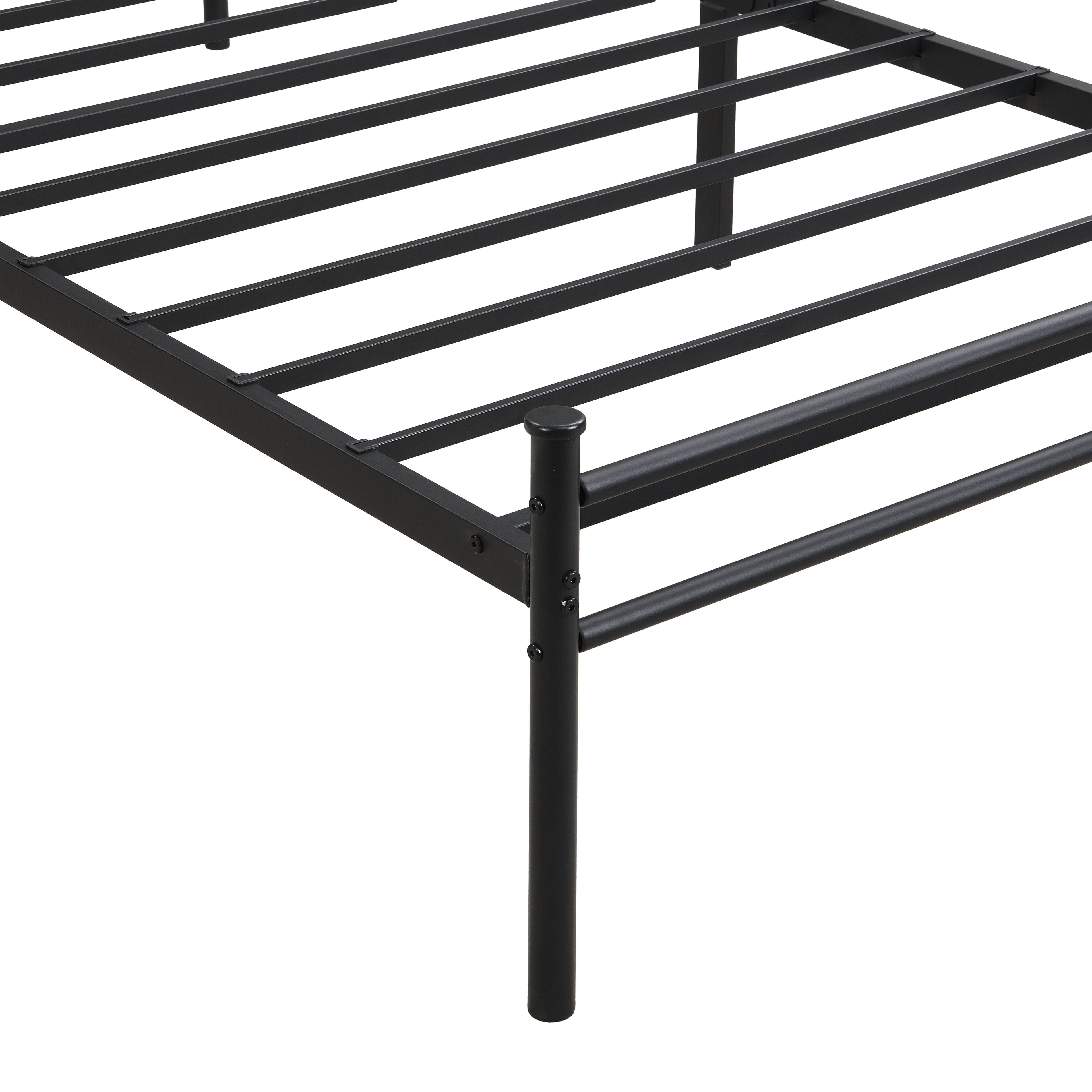 Alt View 2. LUCKY ONE - Twin XL Size Metal Bed Frame with Wood Panel Headboard, Steel Structure - Black+Brown.