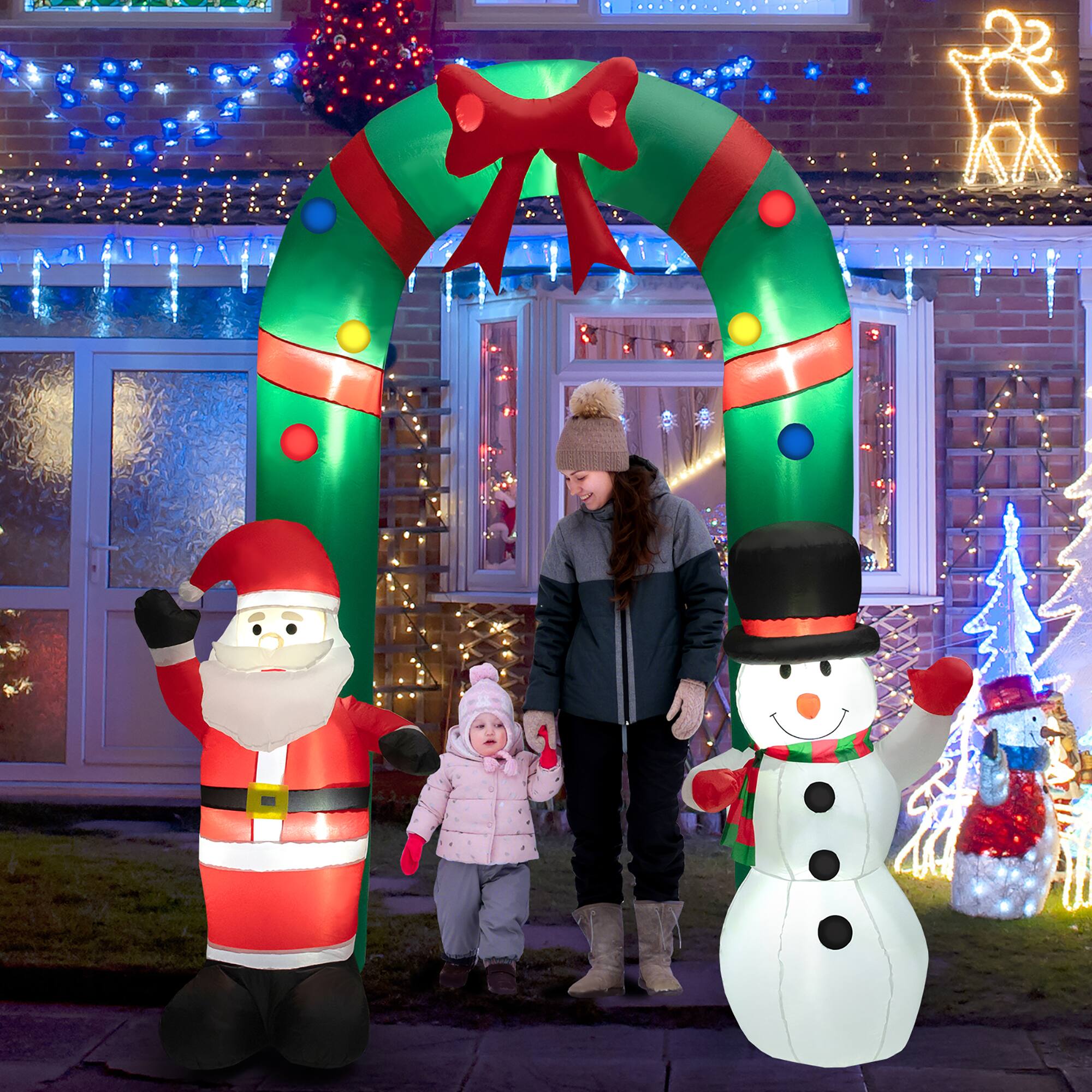 Alt View 2. Gymax - Gymax 8FT Tall Inflatable Archway Christmas Welcoming Decor w/ Bright LED Lights - Green,Red,White.