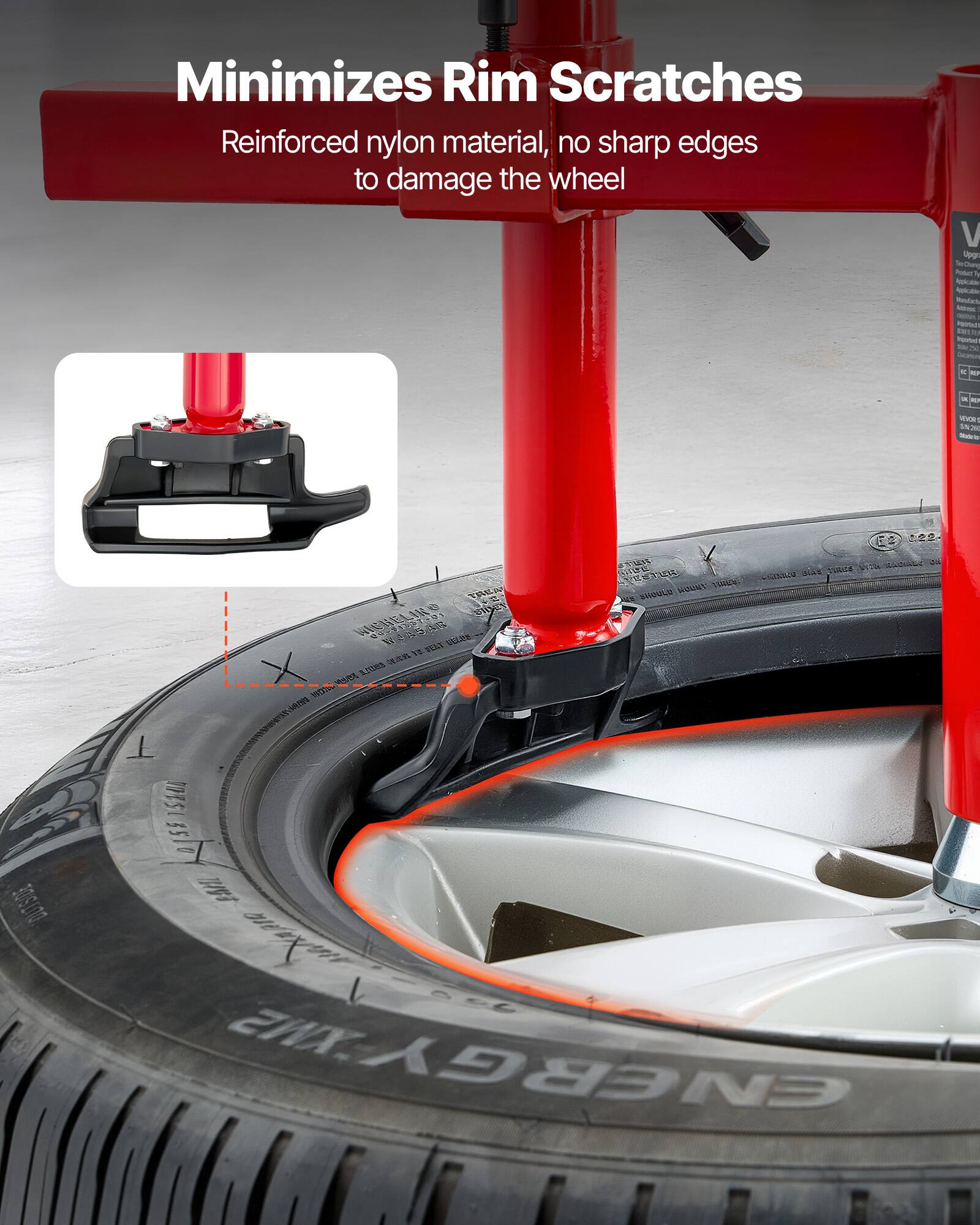 Minimizes Rim Scratches  
Reinforced nylon material, no sharp edges to damage the wheel