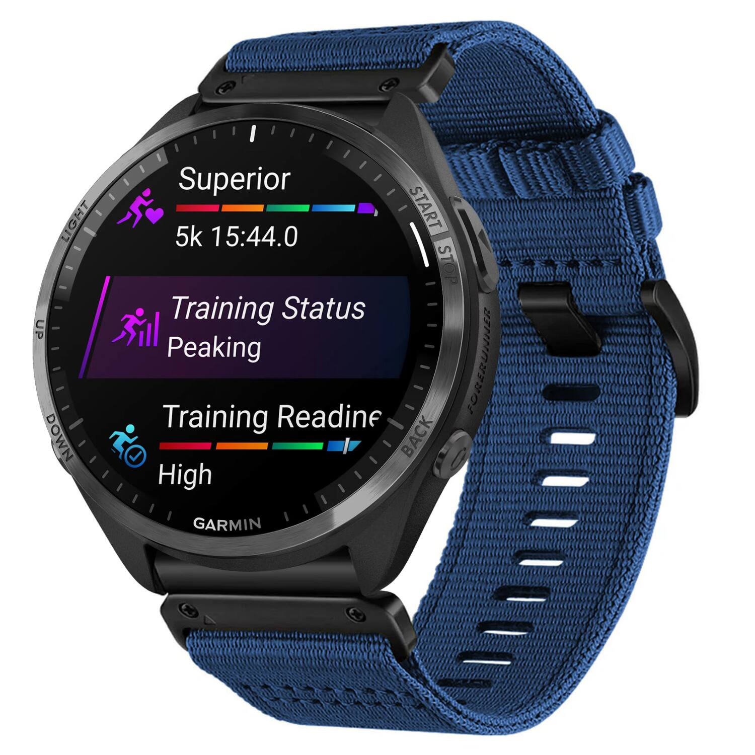 Superior  
5k 15:44.0  

Training Status  
Peaking  

Training Readiness  
High  

GARMIN