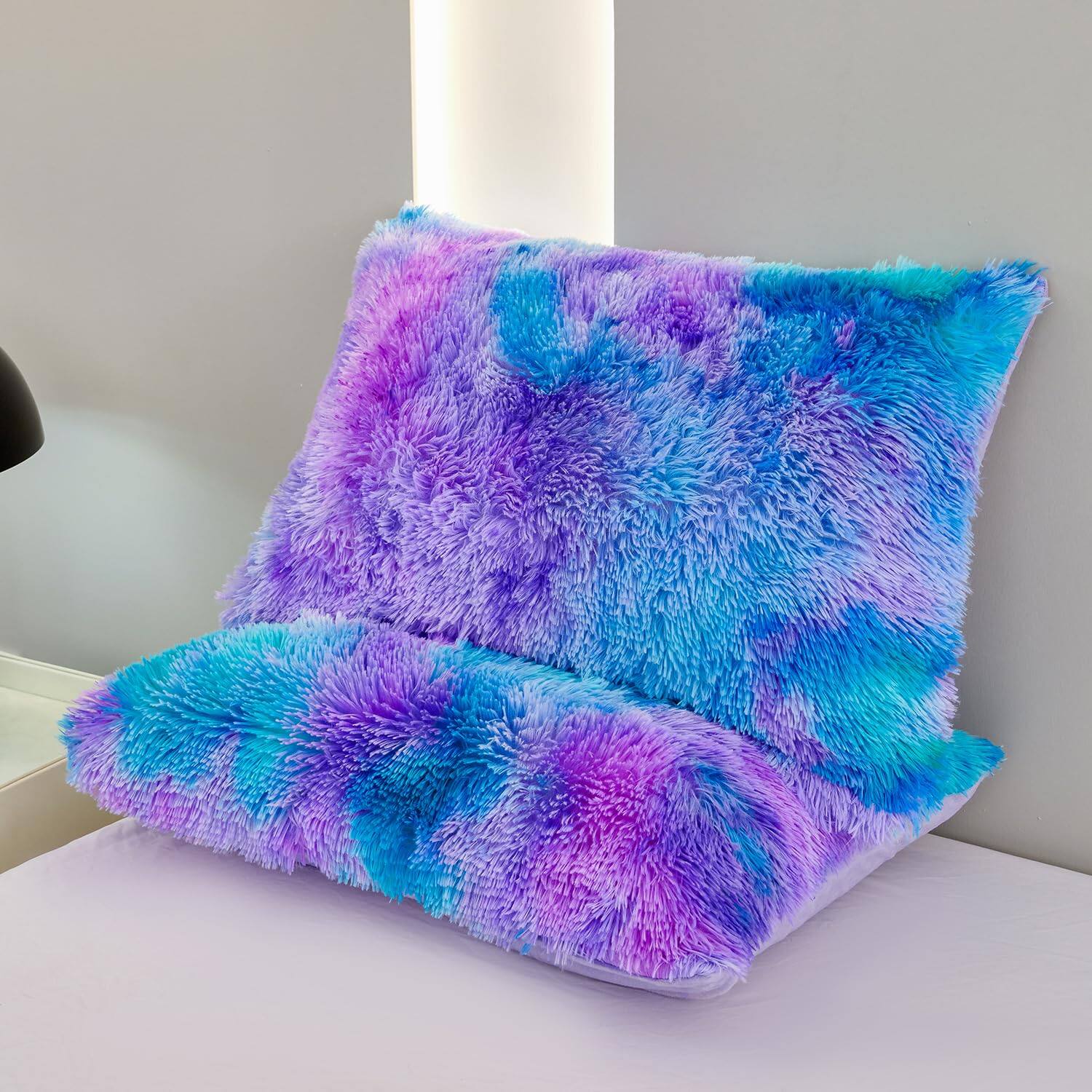 Alt View 2. PO3TICJUNKI3 - Faux Bedding Set 3pcs Plush Shaggy Fluffy Duvet Cover Tie Dye Ombre Furry Comforterquilt Queen - Blue-Twin (3PCS).