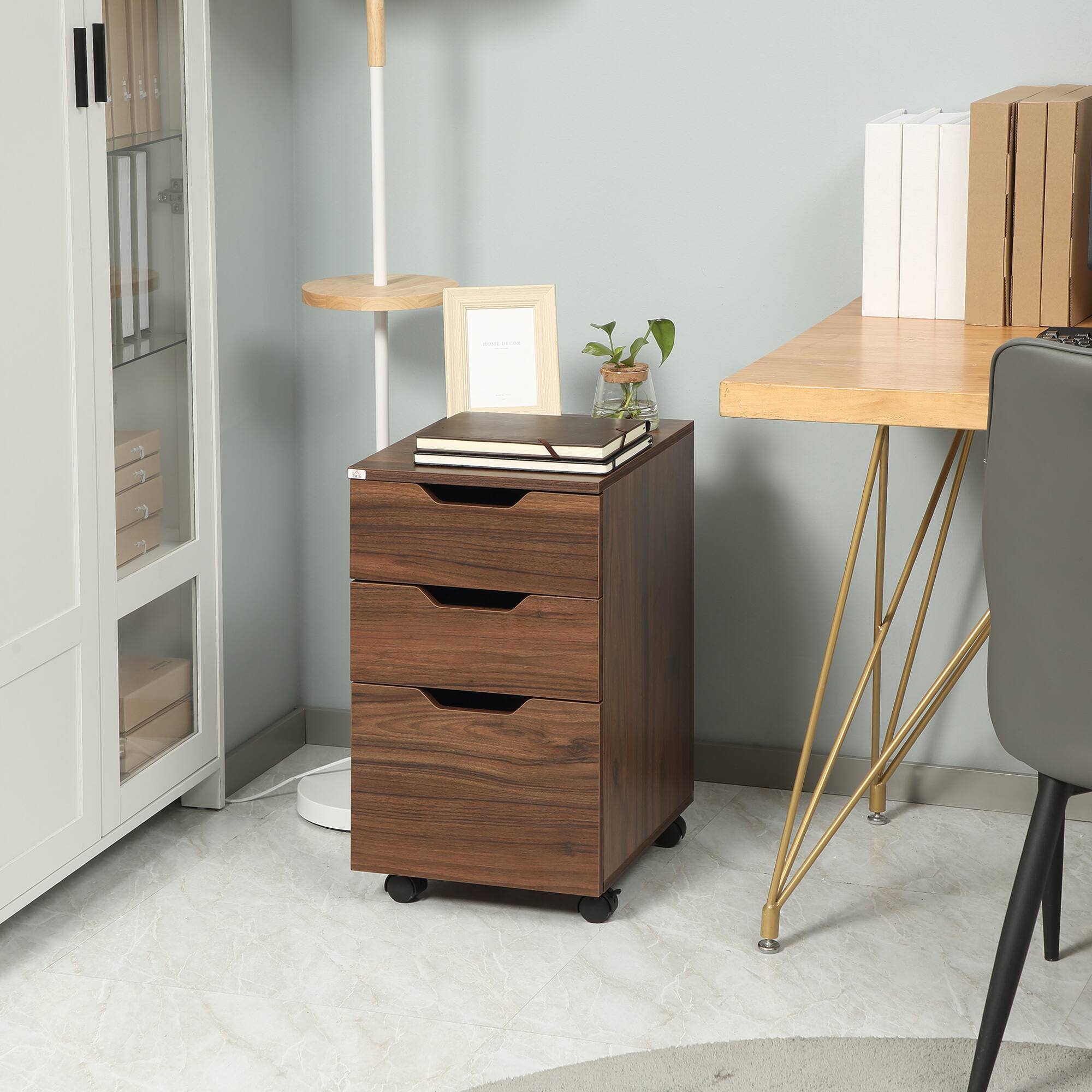 Alt View 1. Homcom - Cabinet Storage Organizer with Caster Wheels - Brown.