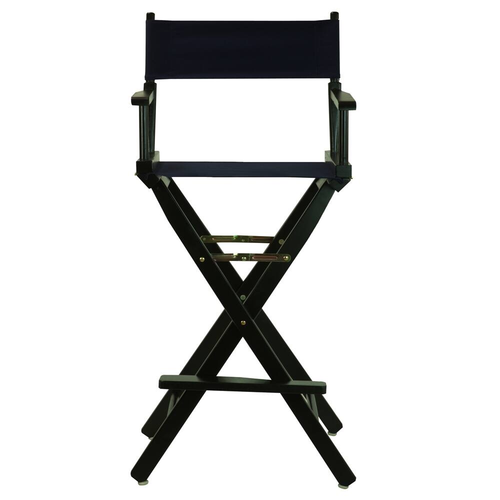 Back. FurniFact - Navy Blue Canvas Director Chair with Solid Wood Frame - Black Frame/Navy Canvas.