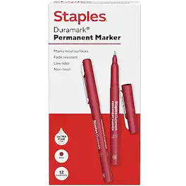 Staples - Duramark Permanent Marker, Ultra Fine Tip, Dozen - Red