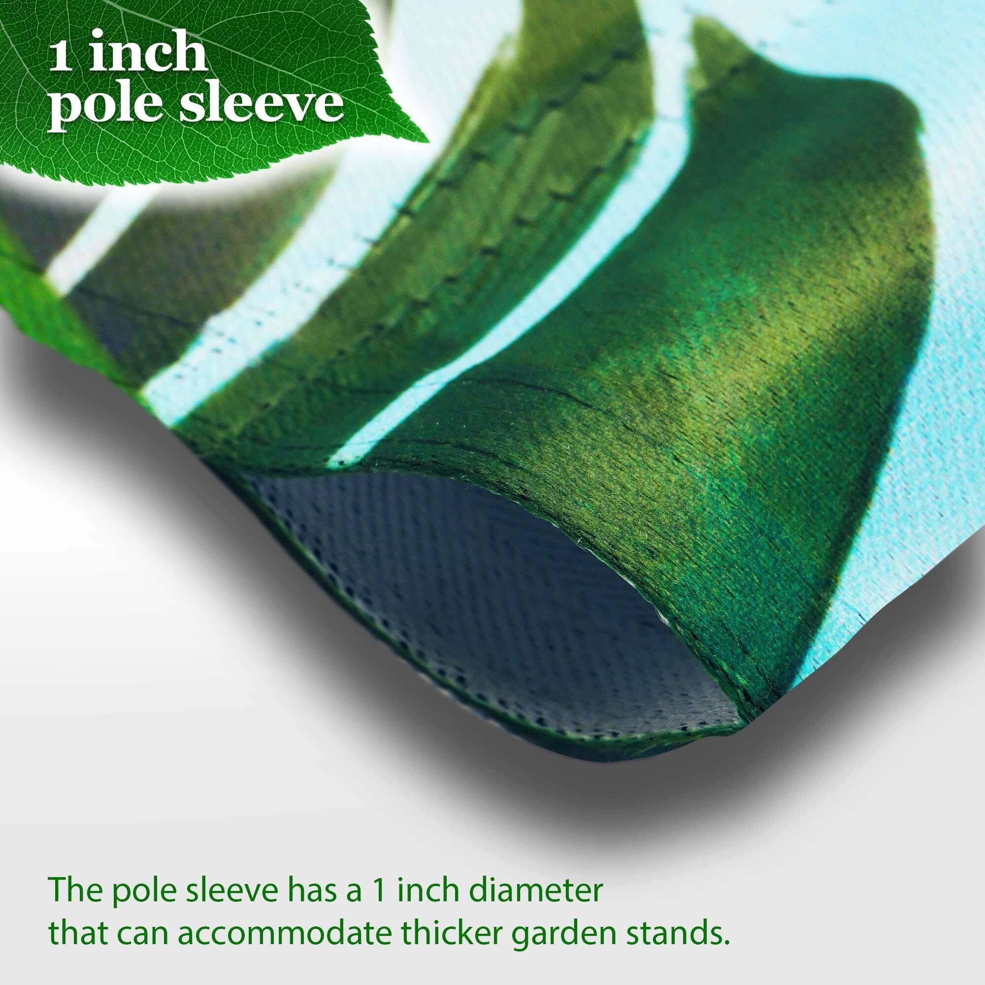 1 inch pole sleeve

The pole sleeve has a 1 inch diameter that can accommodate thicker garden stands.