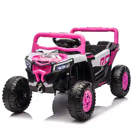 BreeBe - 12V Kids Ride-On Electric UTV with 2.4G Parental Remote, Slow Start, Swing, Shock Absorbers, LED Music, Ages 3-5 - Pink
