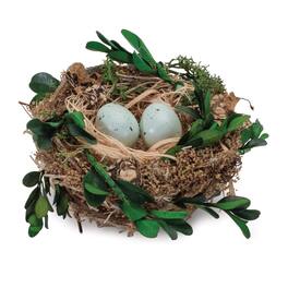 BreeBe - Twig Bird Nest with Eggs and Boxwood Foliage (Set of 12) - Brown, Green