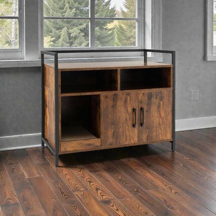 Front. BreeBe - Cat Litter Box Cover with Dual Door Design and Scratch Surface - Coffee.