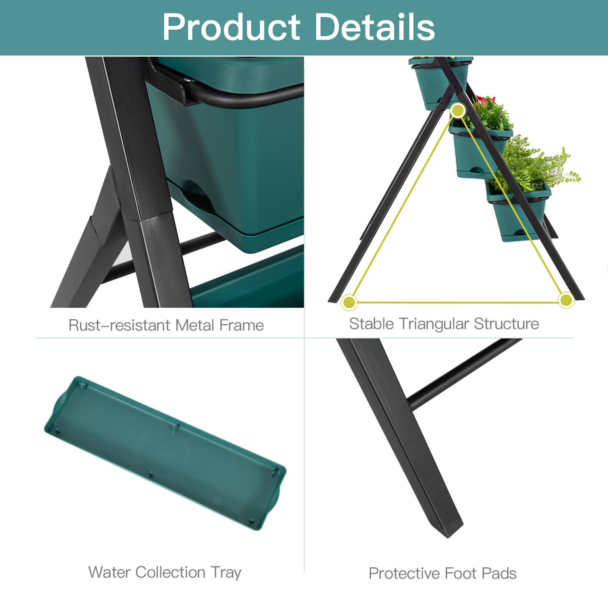 Product Details

- Rust-resistant Metal Frame
- Stable Triangular Structure
- Water Collection Tray
- Protective Foot Pads
