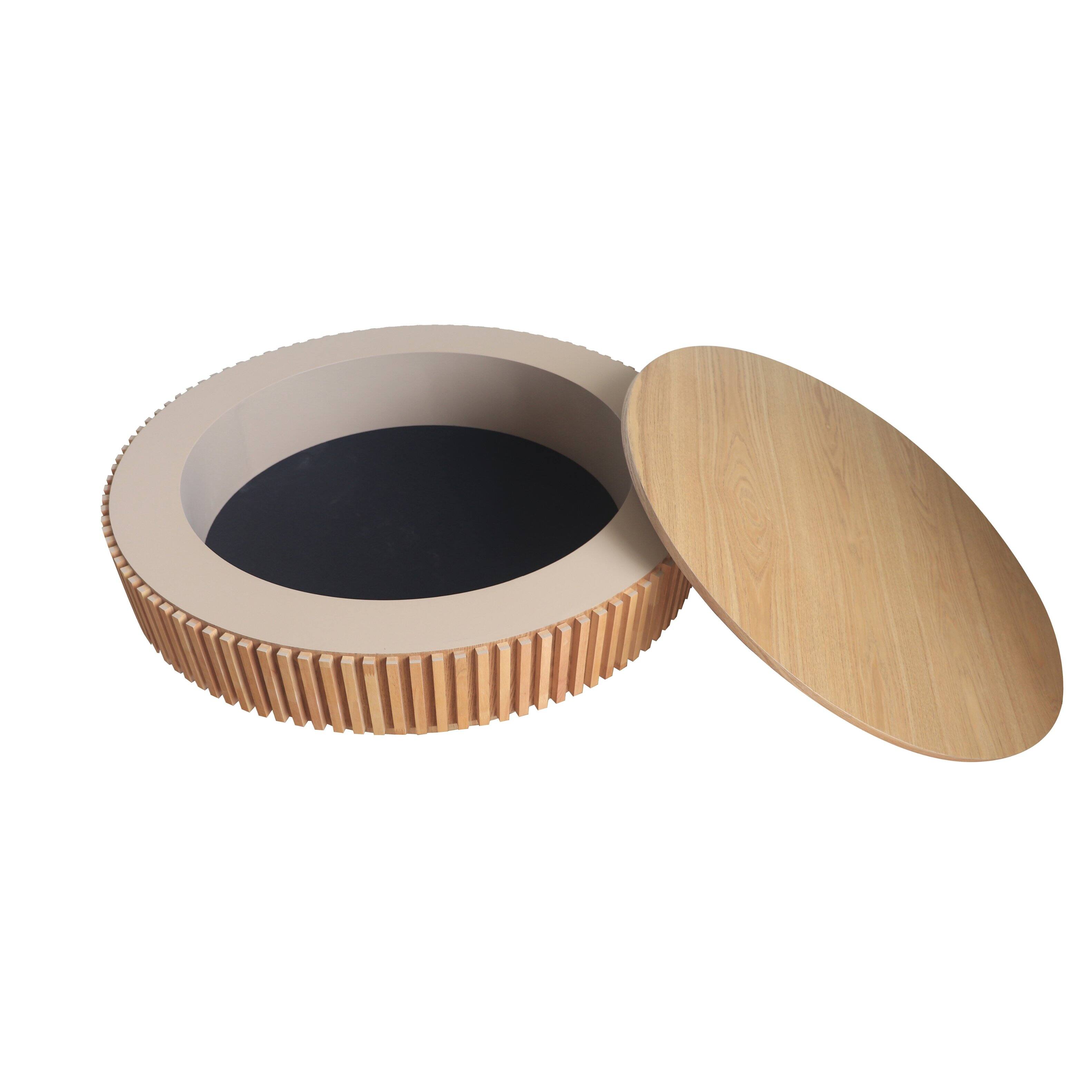Alt View 2. Loheer - Loheer Round Coffee Table with Storage Solid Wood Veneer Modern Natural Wood Low Profile Accent Tea Table - Natural Wood.