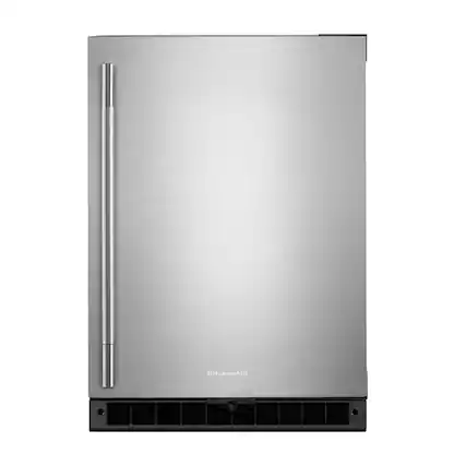 Front. KitchenAid - 5.0 Cu. Ft. Undercounter Refrigerator - Black Cabinet/Stainless Doors.