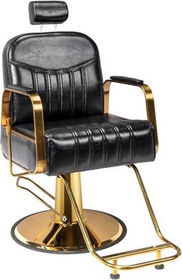 Winado - Heavy Duty Reclining Hydraulic Salon Chair with Adjustable Headrest 330lbs Capacity Multi-Purpose Barber Styling Chair - Black/Gold