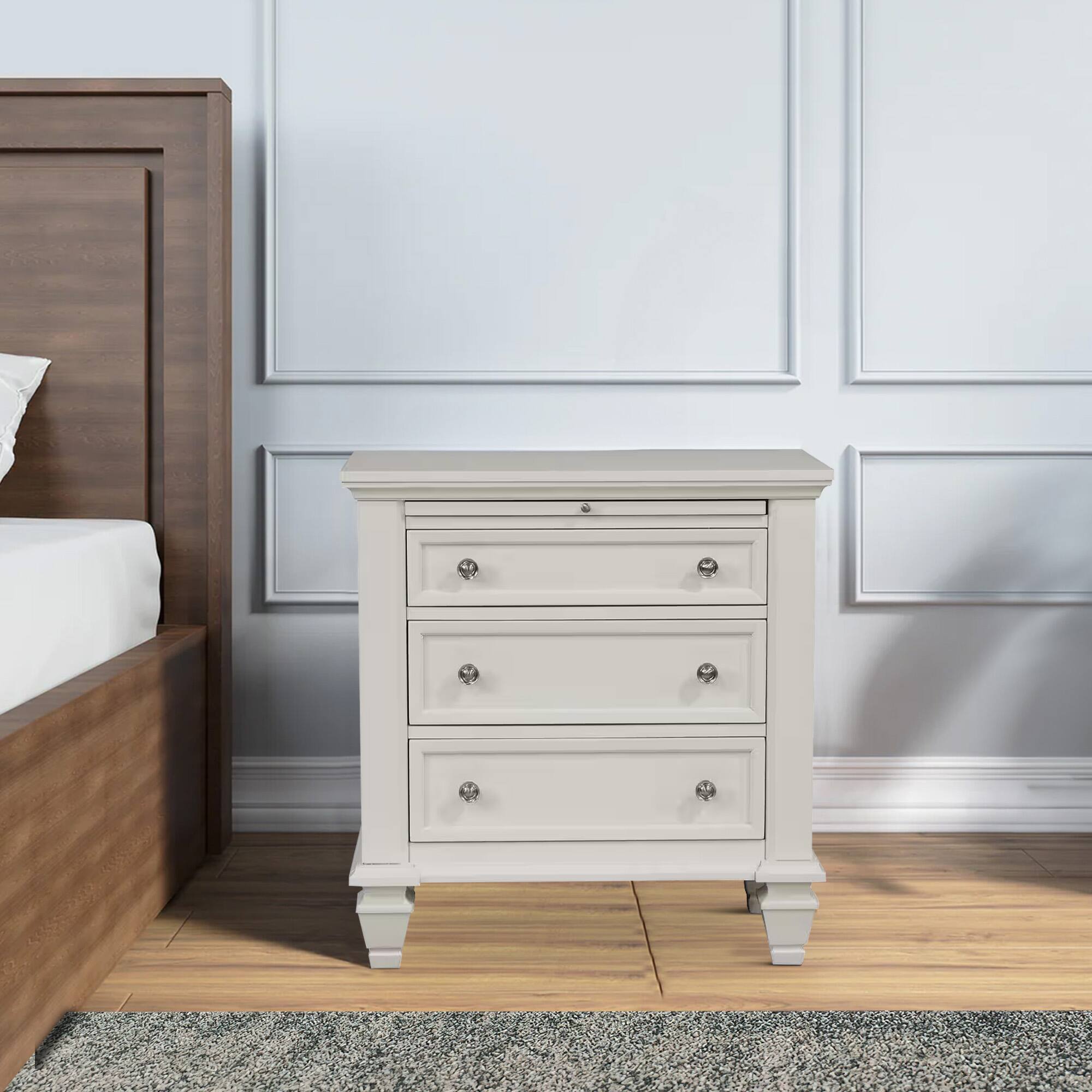 Manhattan Lane Lila 30 Inch Nightstand with Slide Out Tray, Felt Lined ...