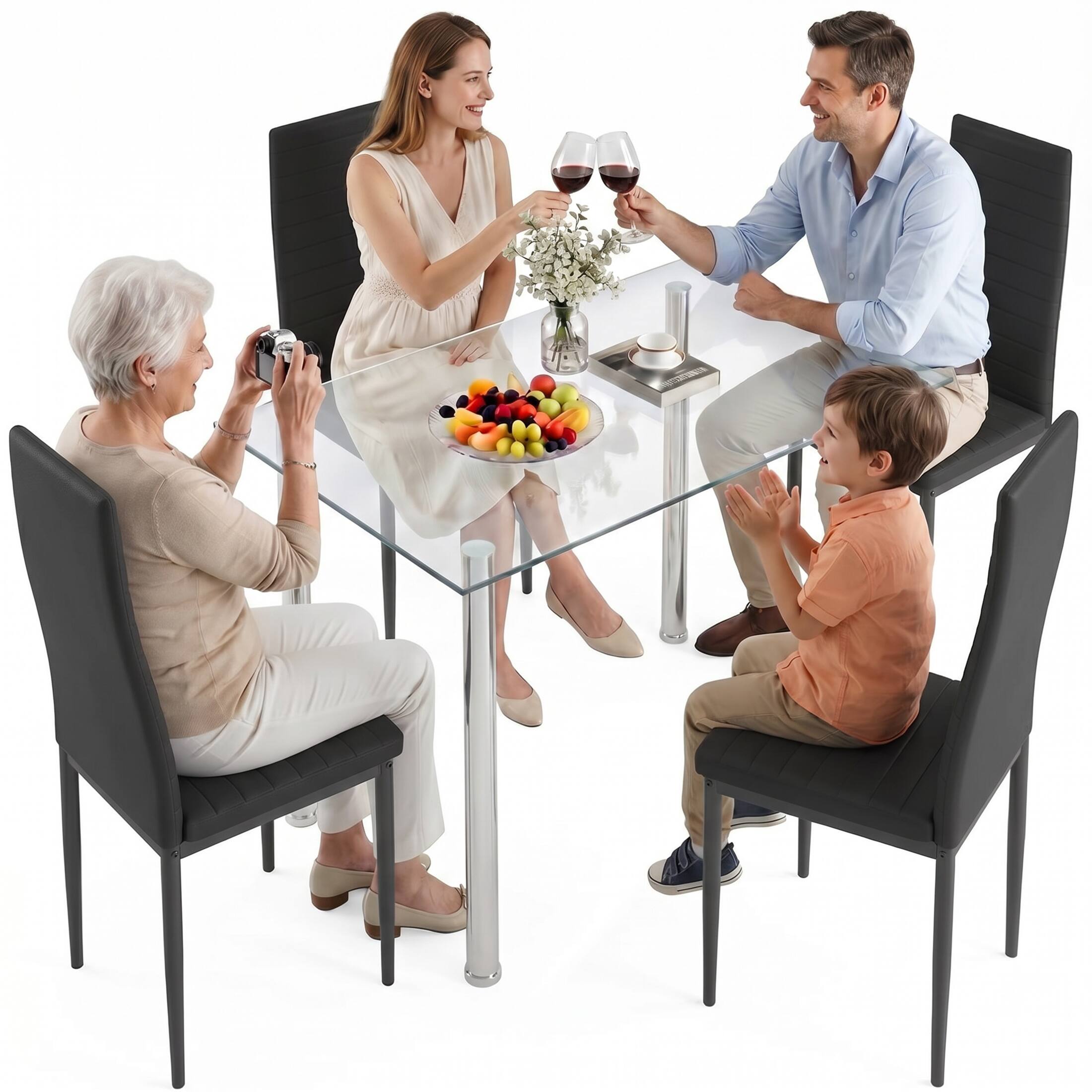 Alt View 7. paproos - Dining Table Set for 4, Modern Kitchen Table Sets with Tempered Glass Dining Table and PU Leather Chairs for Small Space - Black.
