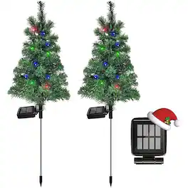 PARKER SLATER - 2-Pack Solar Christmas Tree Lights, Waterproof Outdoor Xmas Decoration for Garden, Pathway, Patio, Yard, Porch - Green