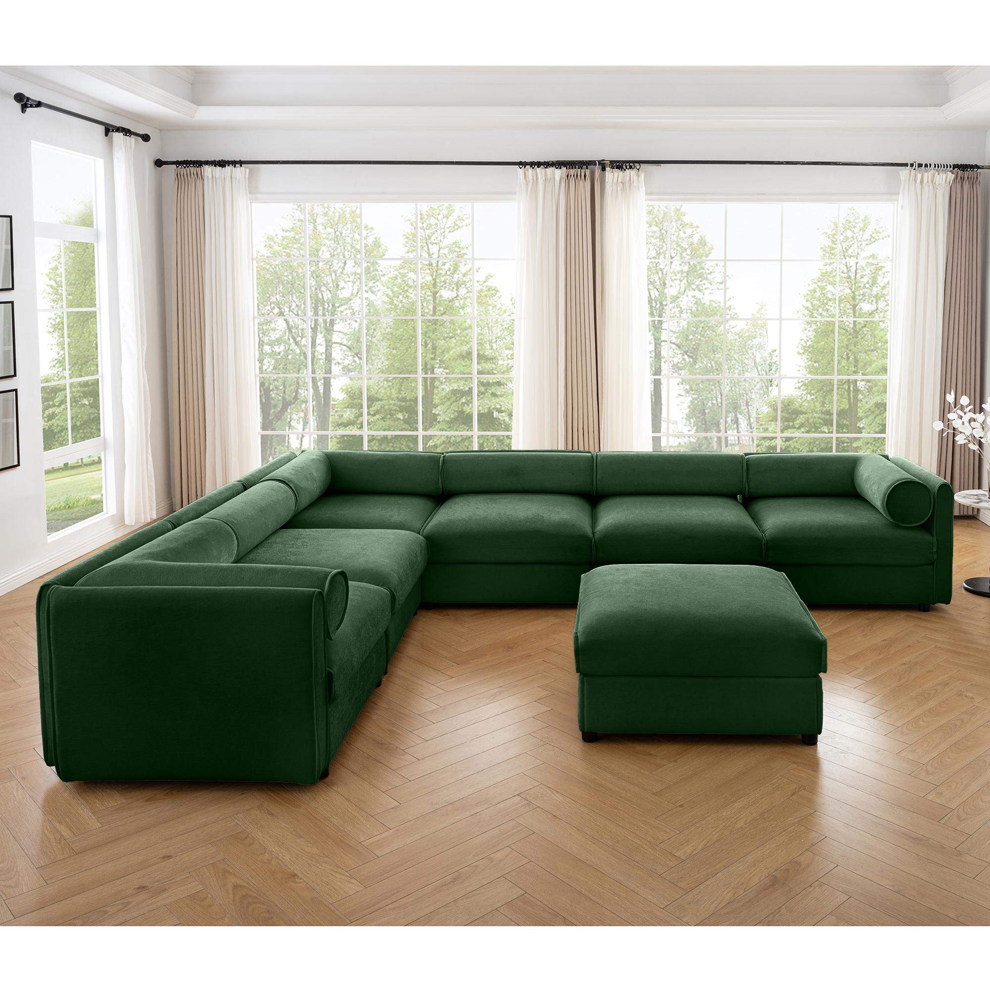 Angle. LOVMOR - Large Modular Sectional Sofa Sectional Couch with Storage Chenille Sectional Sofa for Living Room Cylindrical Backrest - Green.