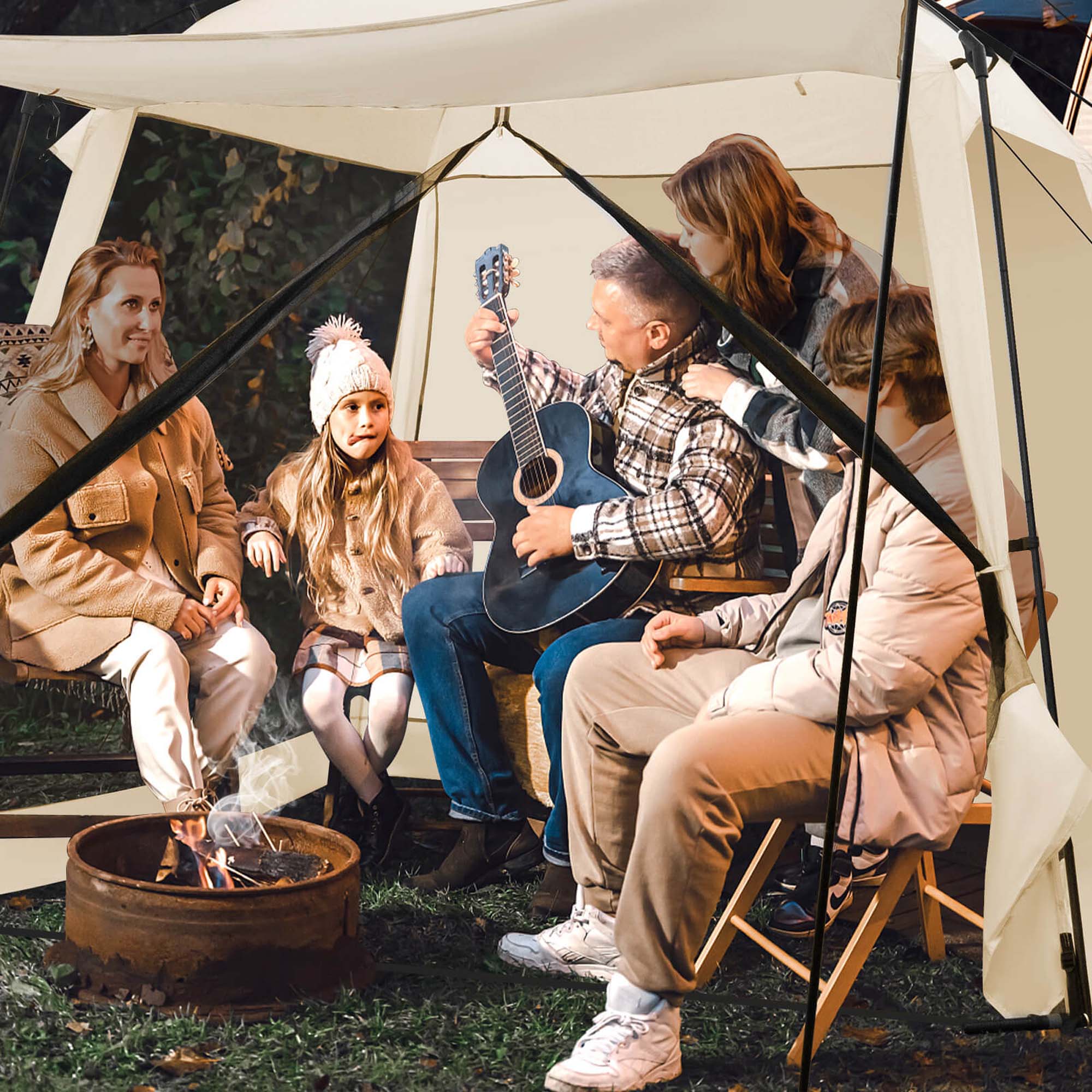 Alt View 11. Costway - Screen Dome Camping Tent for 6-8 People with 4-Side Mesh Walls Carrying Bag - Beige.