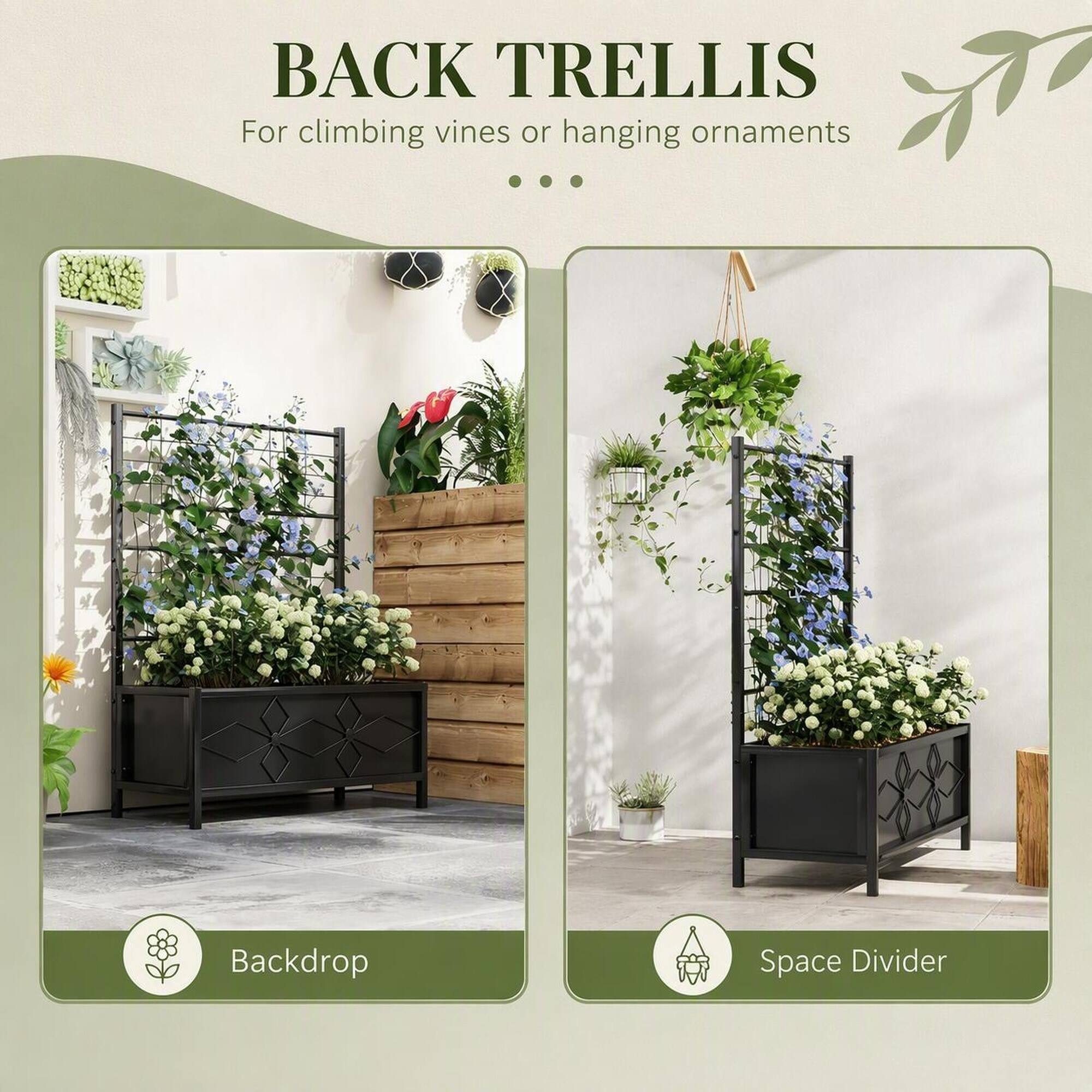 BACK TRELLIS  
For climbing vines or hanging ornaments

Backdrop  
Space Divider