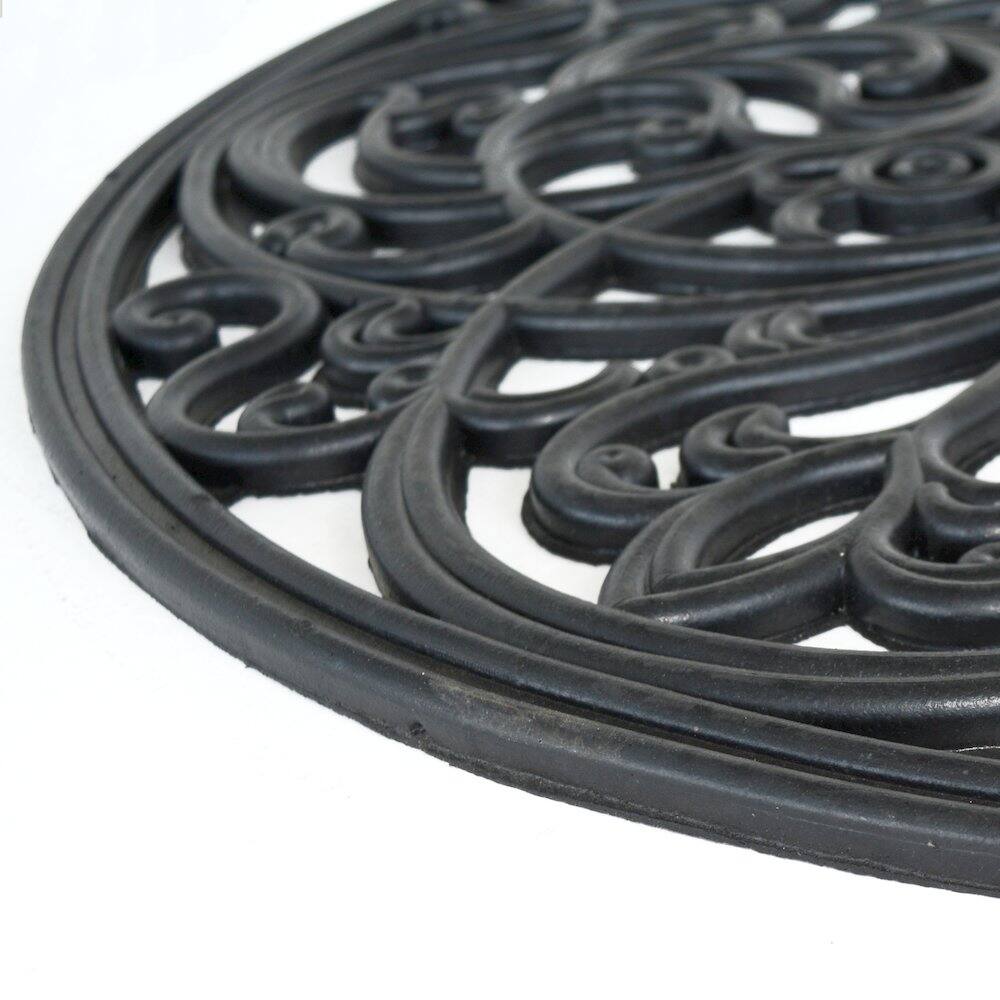 Back. AmeriHome - AmeriHome Arc Shape Decorative Scrollwork Rubber Entry Mat 18 in. x 30 in. 2 Piece Set - Black.