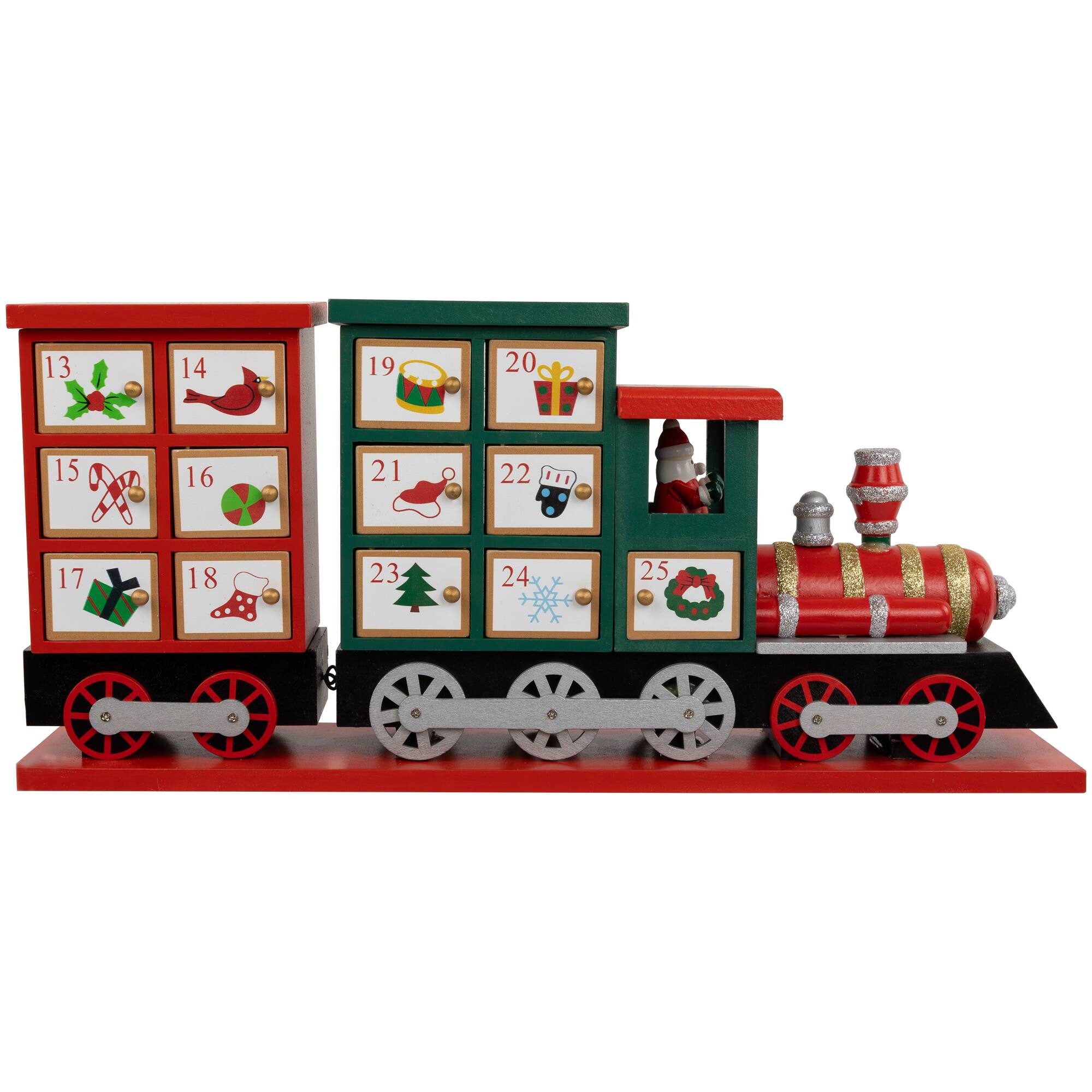 Alt View 2. Northlight - 16.5" Locomotive Train Wooden Christmas Advent Calendar - Red.