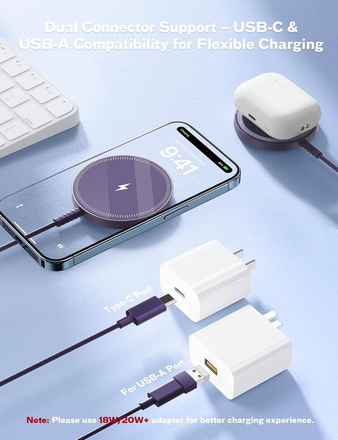 Dual Connector Support - USB-C & USB-A Compatibility for Flexible Charging

Port Type-C
Port For USB-A

Note: Please use 18W/20W+ adapter for better charging experience.