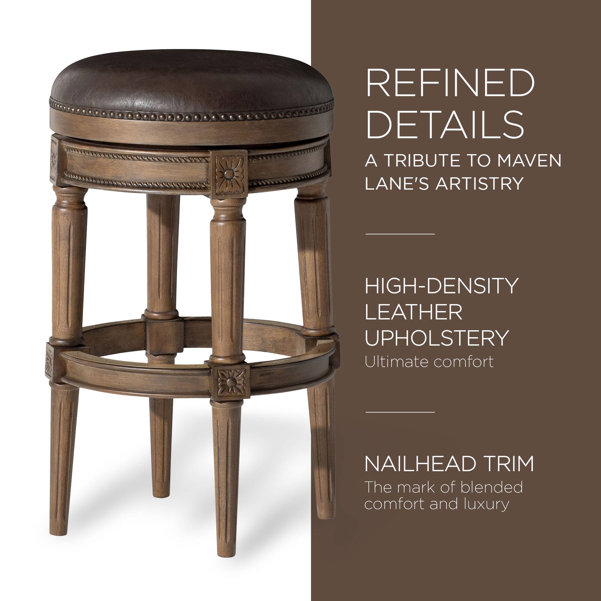 REFINED DETAILS  
A TRIBUTE TO MAVEN LANE'S ARTISTRY  

HIGH-DENSITY LEATHER UPHOLSTERY  
Ultimate comfort  

NAILHEAD TRIM  
The mark of blended comfort and luxury