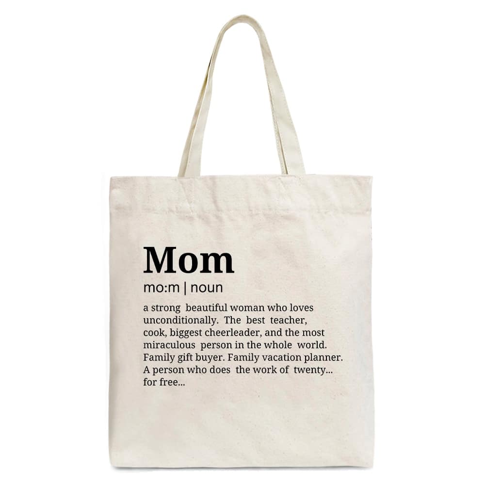 OrnamentallyYou - Personalized Mom Definition Canvas Tote Bag, Funny Mothers Day Gift Shopper - Beige