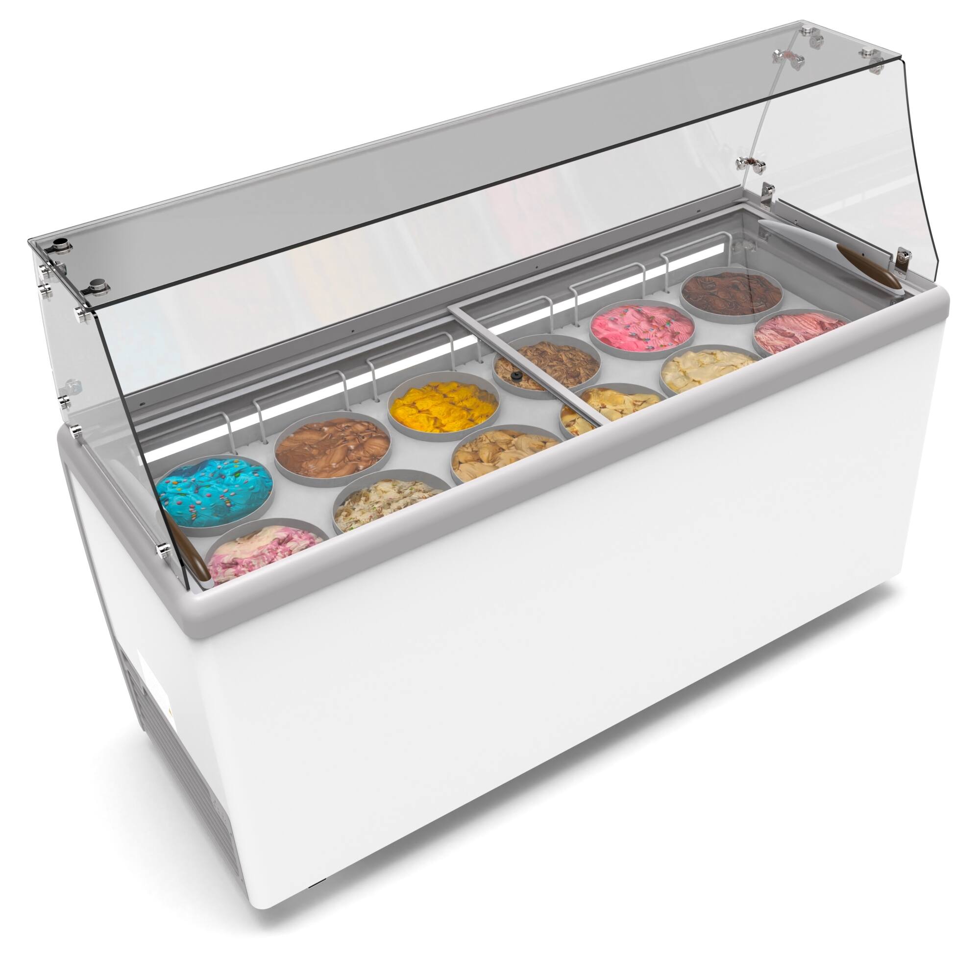 Left. Koolmore - 70 in. 12 Tub Ice Cream Dipping Cabinet Display Freezer with Sliding Glass Door and Sneeze Guard, 20 cu. ft. - White.