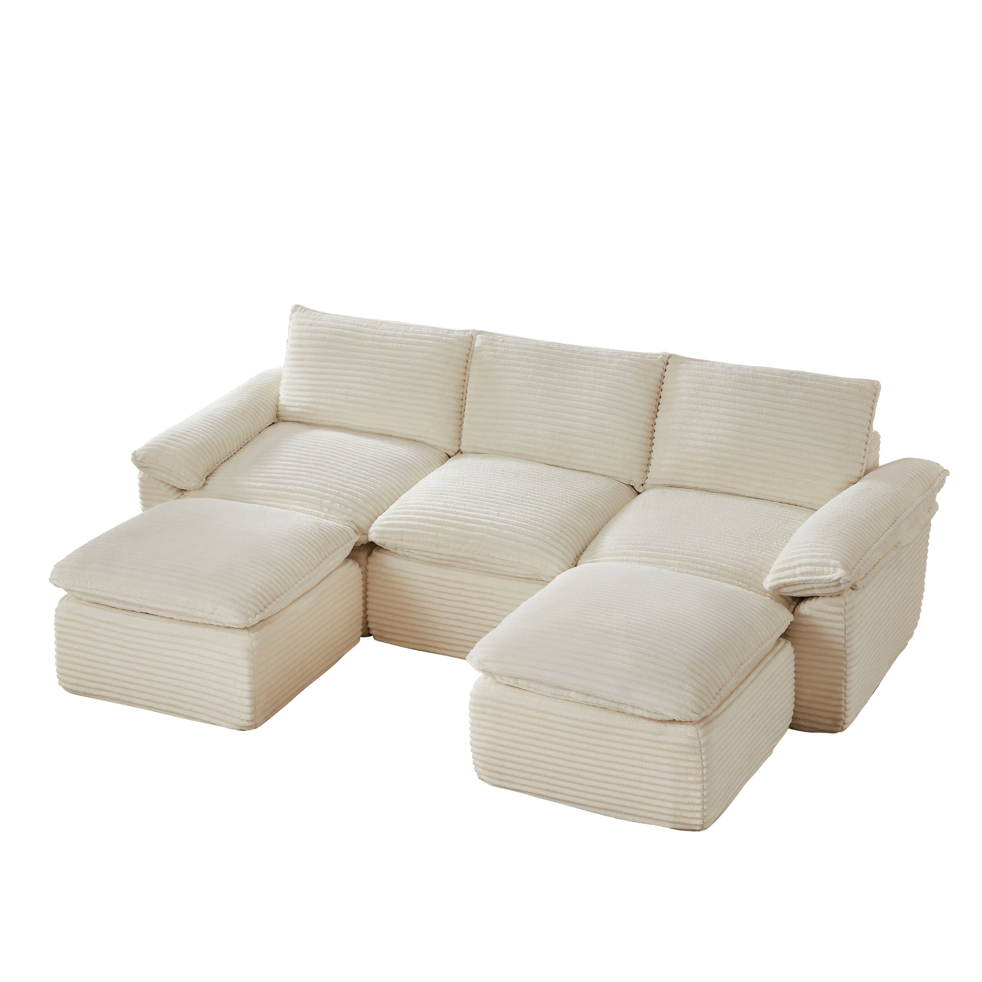 Alt View 1. Loheer - Loheer Modern Cloud Couch Corduroy Sectional Sofa Modular Deep Seating for Apartment Living Room 111 Inch - White.
