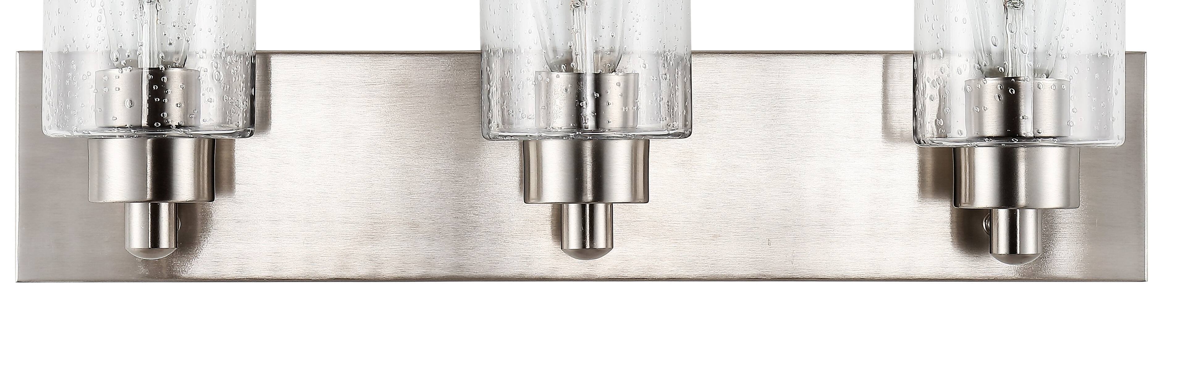 Alt View 5. Jonathan Y - Irving 22" 3-Light Seeded Glass/Iron Modern Contemporary LED Vanity Light, Nickel - Nickel.