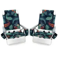 Costway 2-Pack Folding Backpack Beach Chair 5-Position Outdoor Reclining Chairs with Pillow - Dark Green - Front_Zoom