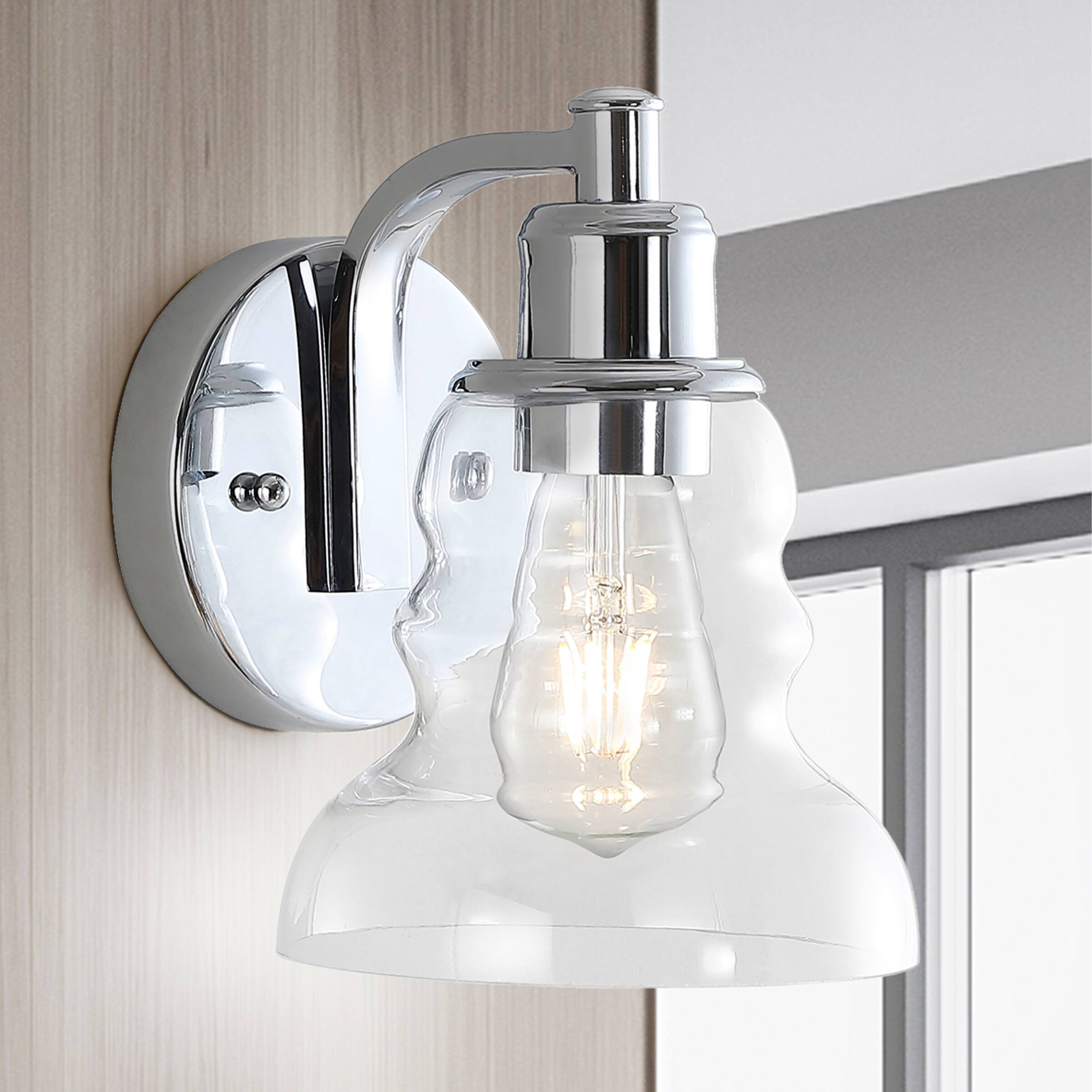 Alt View 1. Jonathan Y - Manhattan Vintage 6.5" 1-Light Metal/Glass Industrial Rustic LED Vanity, Chrome - Chrome.