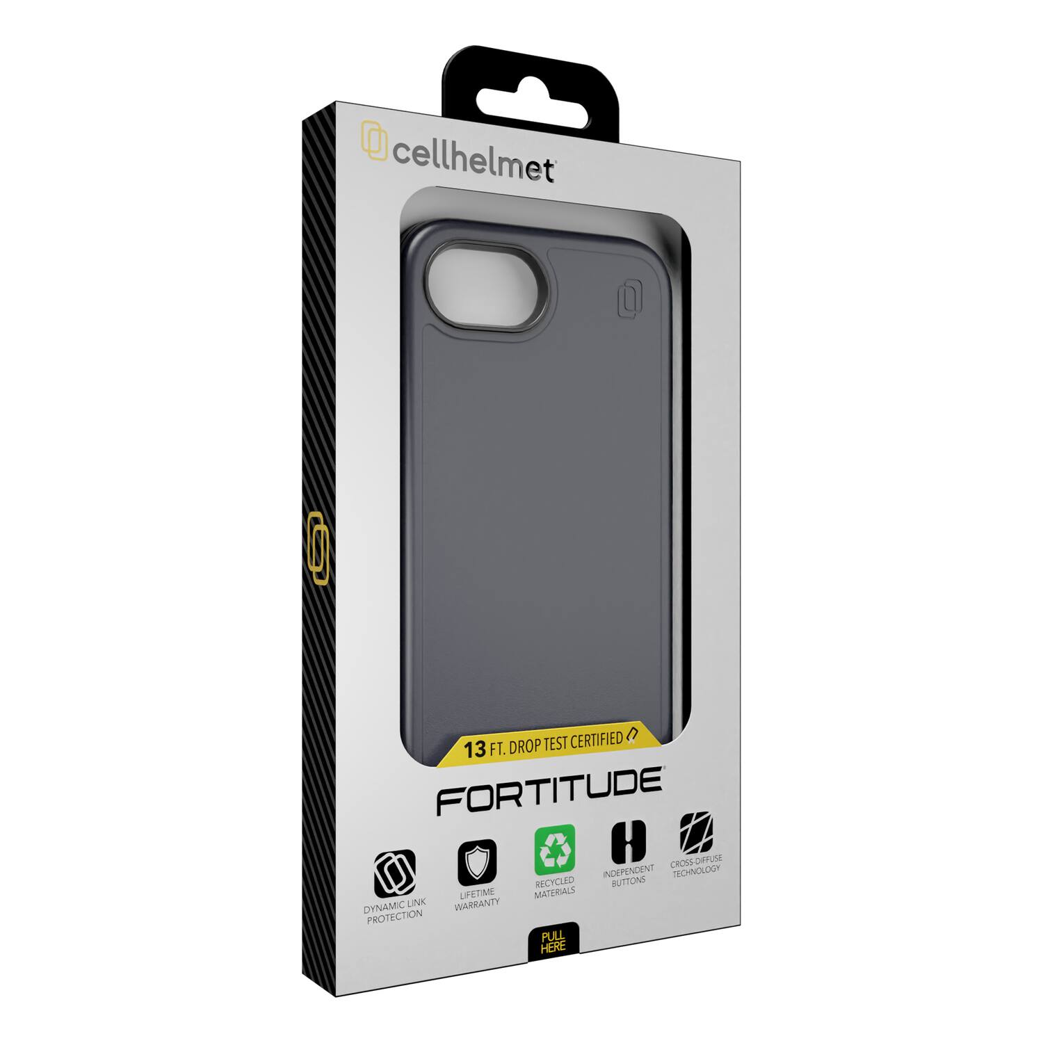 cellhelmet  
13 FT. DROP TEST CERTIFIED  
FORTITUDE  
RECYCLED MATERIALS  
INDEPENDENT BUTTONS  
CROSS-SUFFUSE TECHNOLOGY  
DYNAMIC LINK PROTECTION  
LIFETIME WARRANTY  
PULL HERE