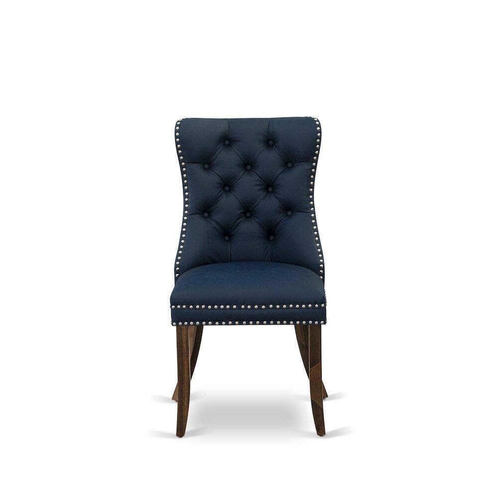 Alt View 1. East West Furniture - Parson Chairs - Navy Blue faux leather Upholstered - Grey.