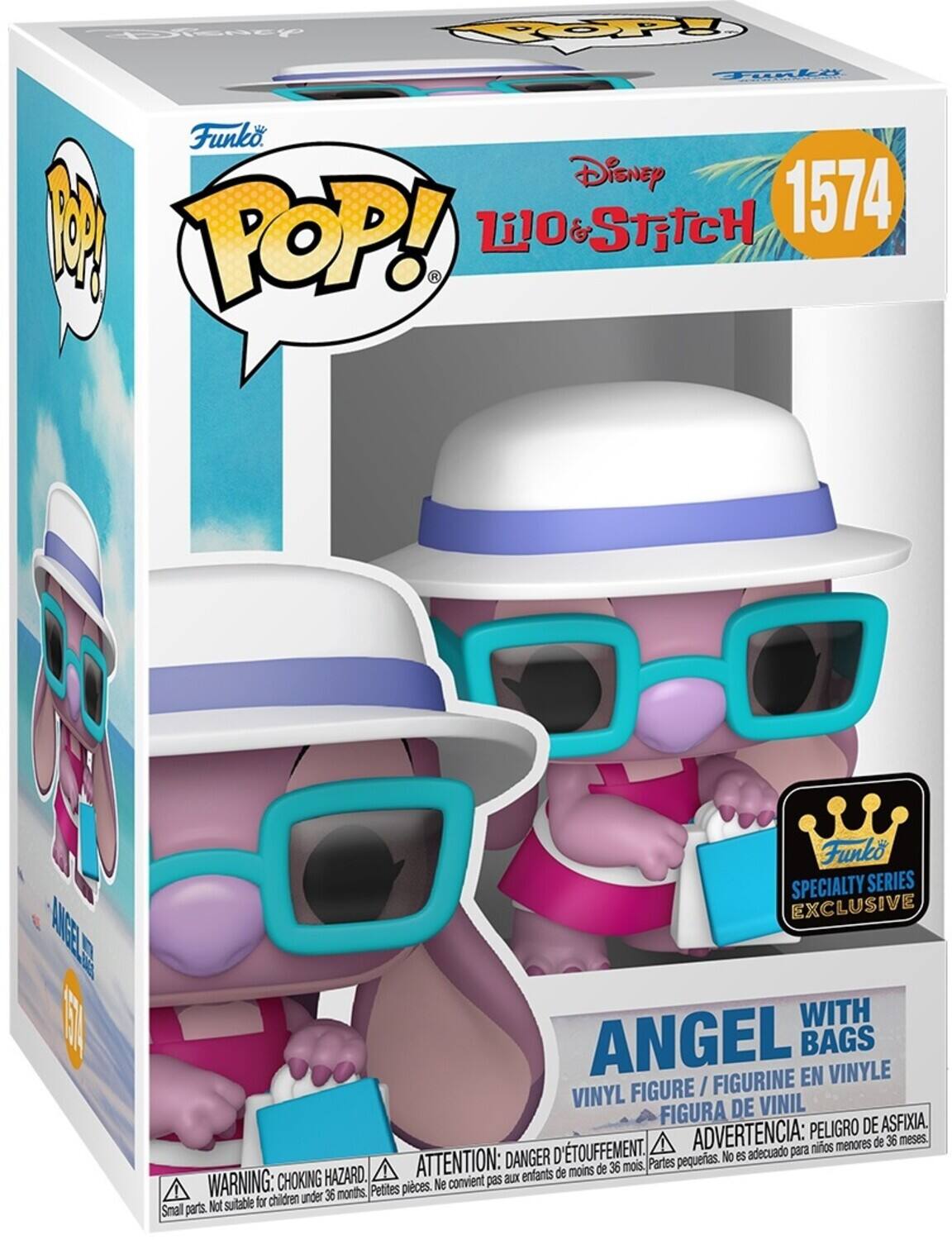 Funko Disney Lio & Stitch 1574 POP! ANGEL WITH ANGEL BAGS SPECIALTY SERIES EXCLUSIVE VINYL FIGURE / FIGURINE FIGURA DE VINIL PELIGRO DE ASFIXIA. DANGER D'ÉTOUFFEMENT. ADVERTENCIA: para niños menores de 36 meses. DANGER: CHOKING HAZARD. ATTENTION: aux enfants de moins de 36 mois. WARNING: CHOKING HAZARD. Small parts. Not suitable for children under 36 months, Petite parts. Ne convient pas aux enfants de moins de 36 mois.