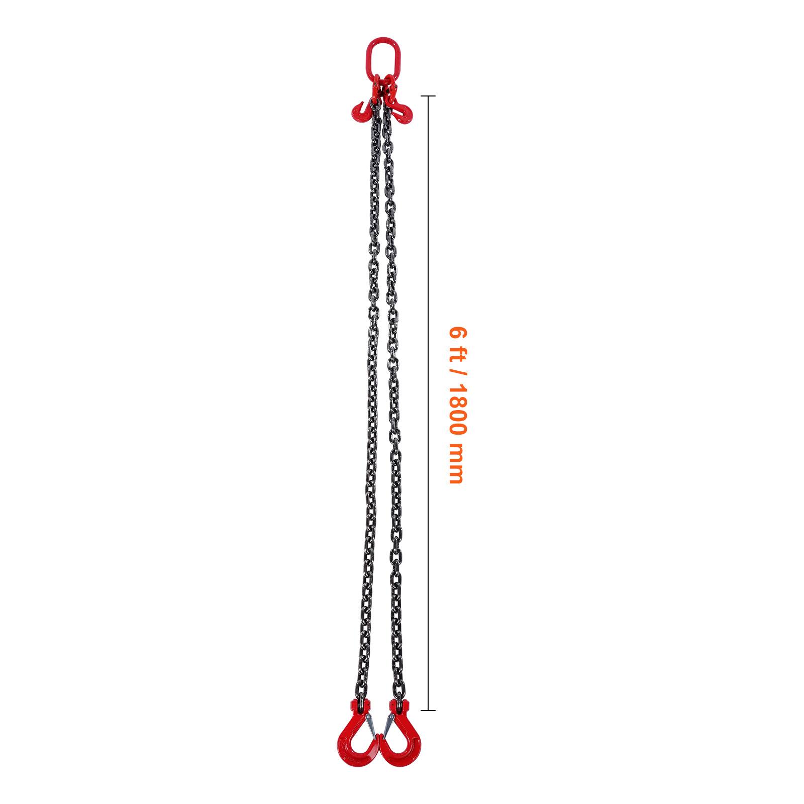 Alt View 4. VEVOR - Chain Sling, 3/8 inch x 6 ft Lifting Chains with Hooks, G80 Engine Chain Hoist Lifts - Black + Red.