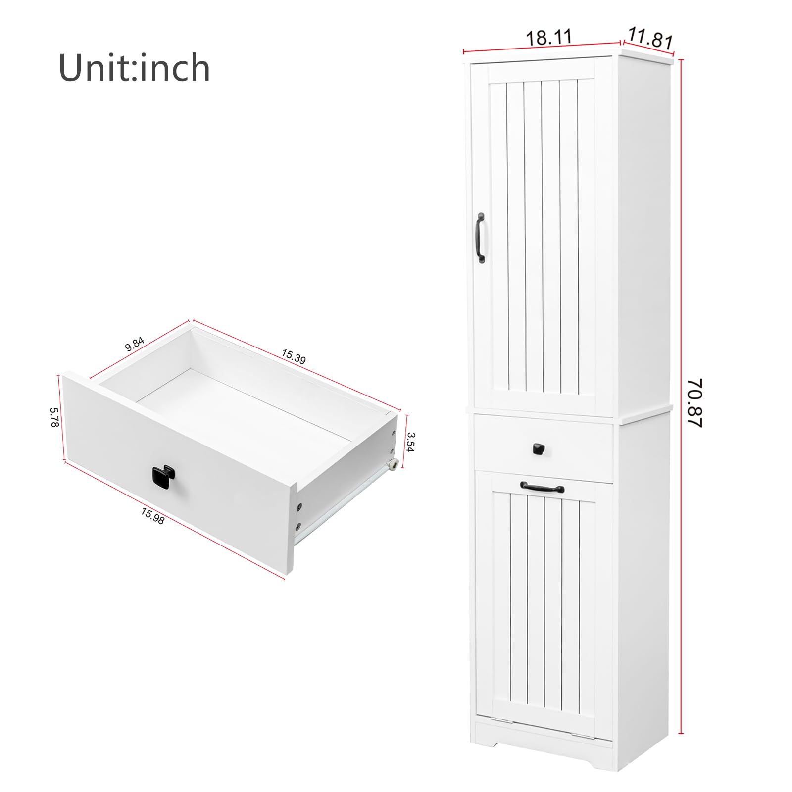 Unit: inch

- 18.11
- 11.81
- 5.78
- 9.84
- 15.39
- 3.54
- 70.87
- 15.98