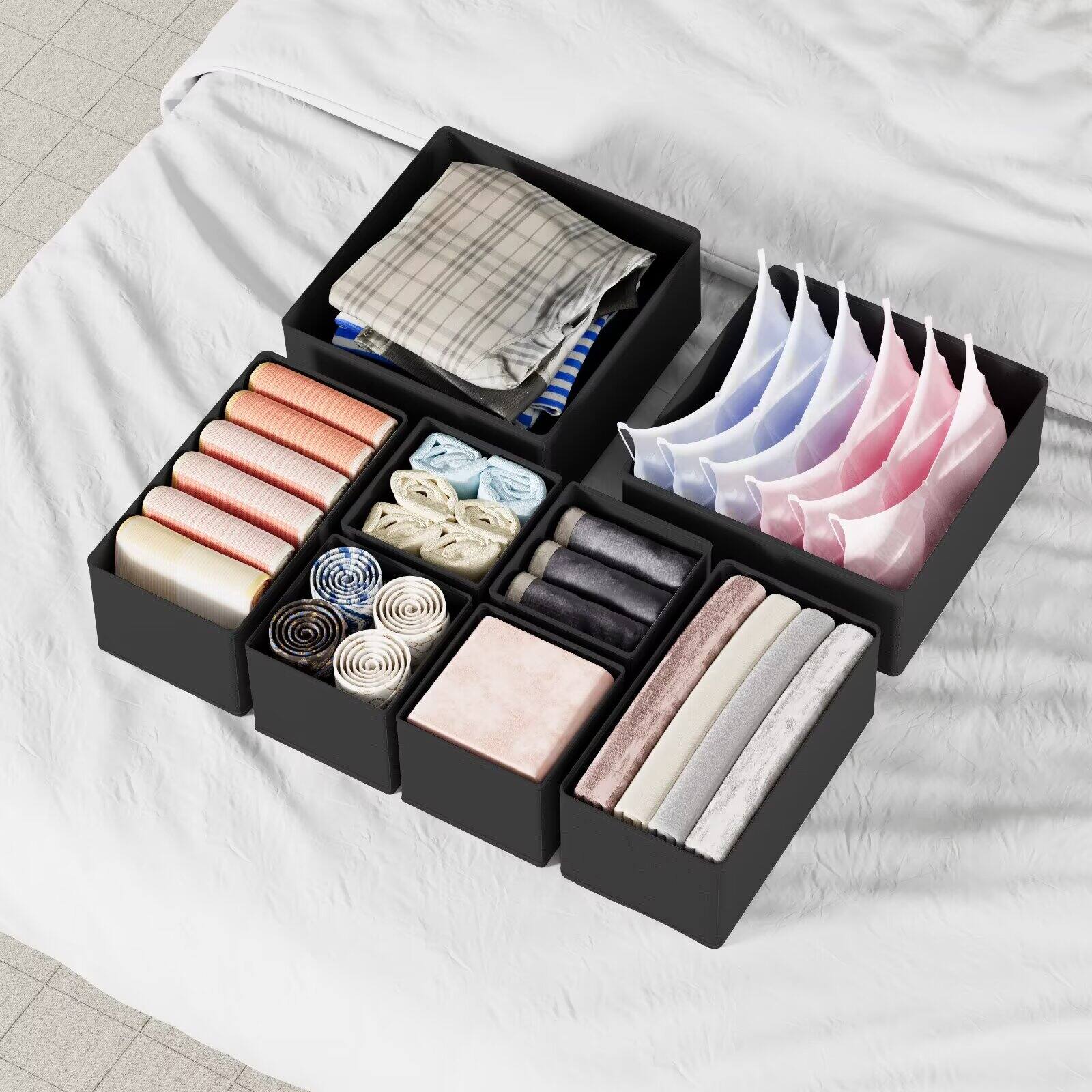 Alt View 2. Tooloton - Closet Drawer Organizers, 12-Pack Storage Bins and Drawer Dividers (Black) - Black.