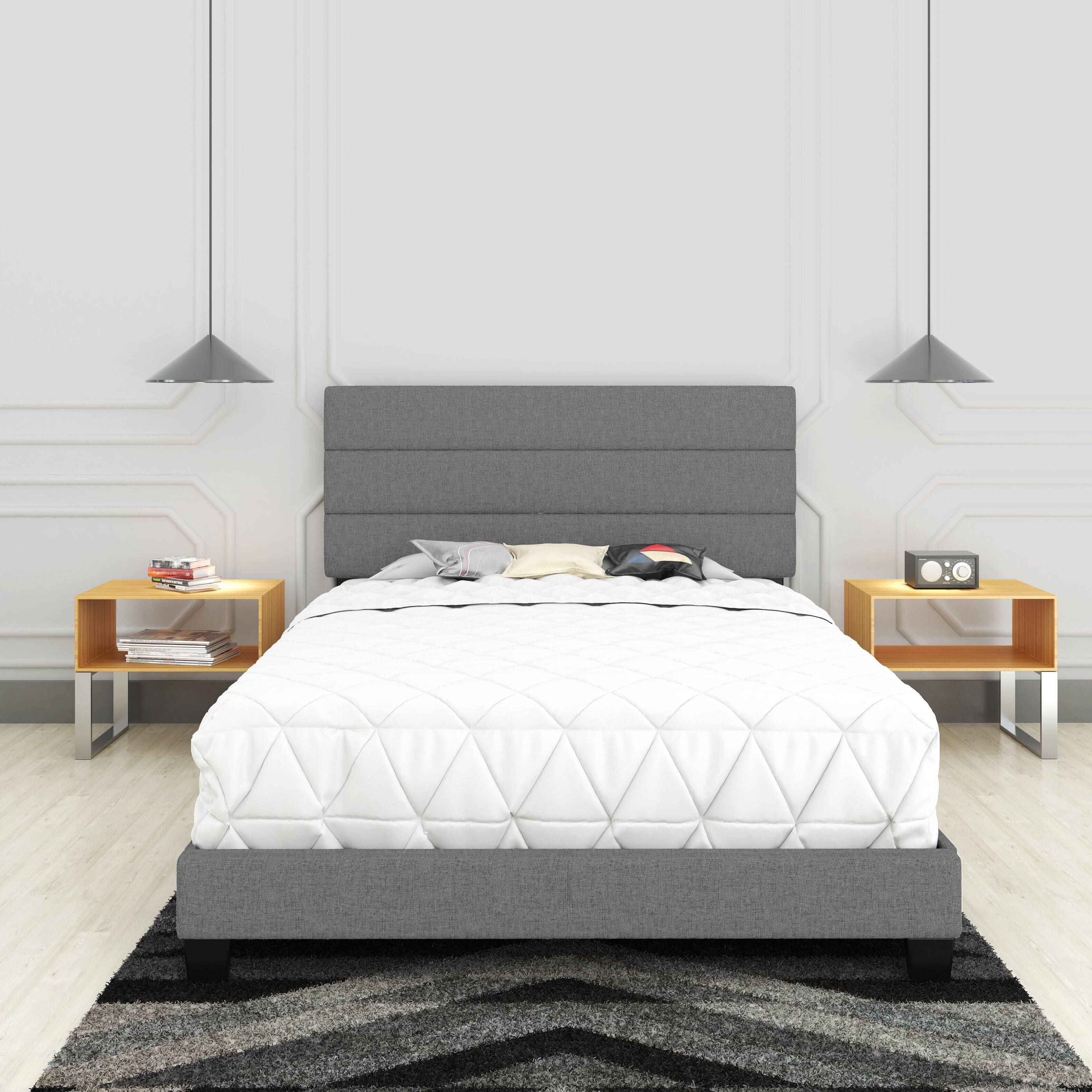Alt View 4. Boyd Sleep - Sicily Linen Upholstered Platform Bed Frame with Adjustable Headboard, Queen - Grey.