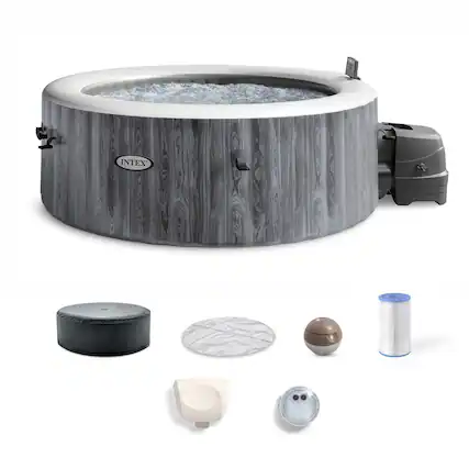 Front. Intex - Intex PureSpa Greywood Deluxe Spa Set 140 Bubble Jet Hot Tub with Cover, 77"x28" - greywood.