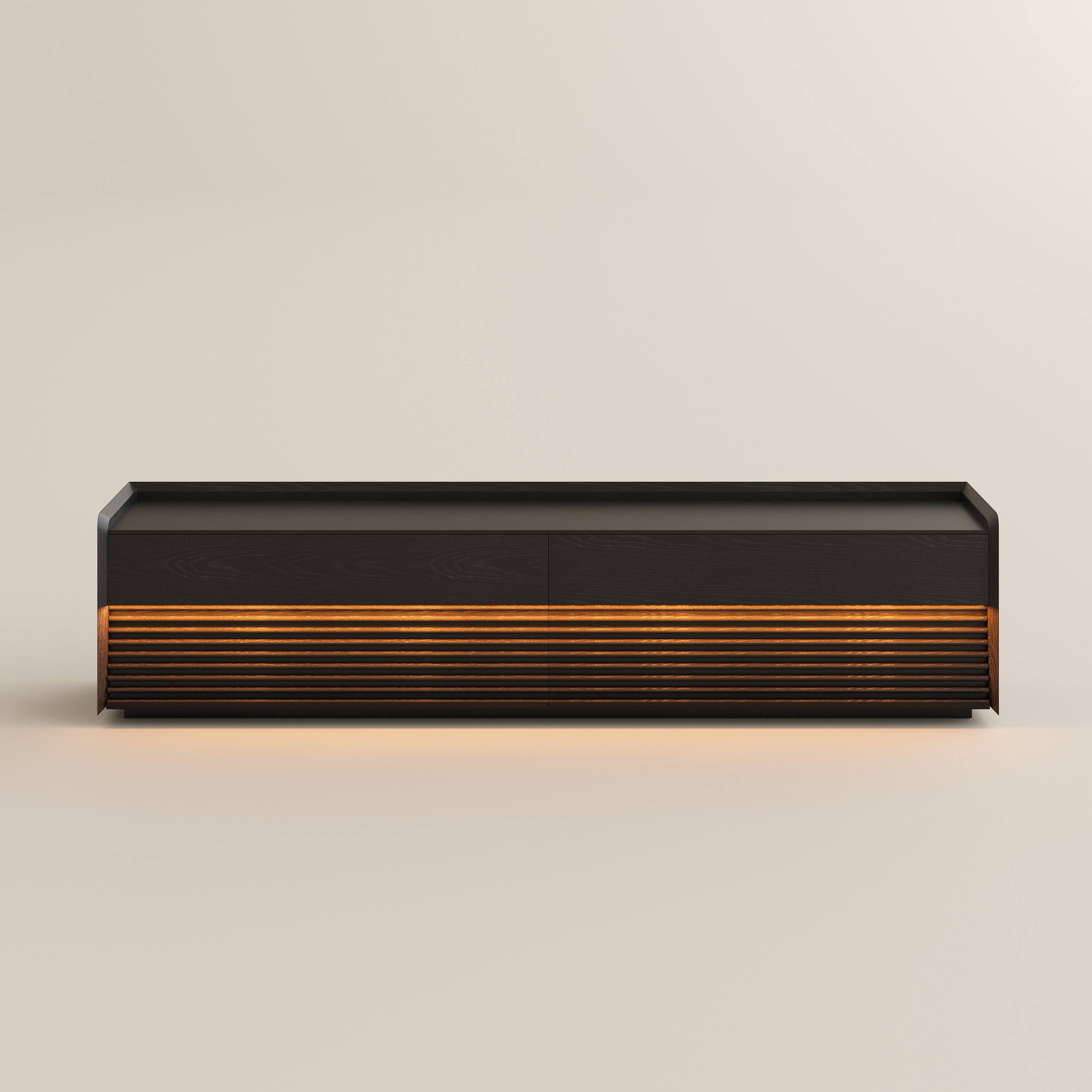 Alt View 6. POVISON - 79"Fully-Assembled Mid-Century TV Stand, Black Modern Cabinet with Adjustable Light, Perfect for 75-inch TVs - Black.