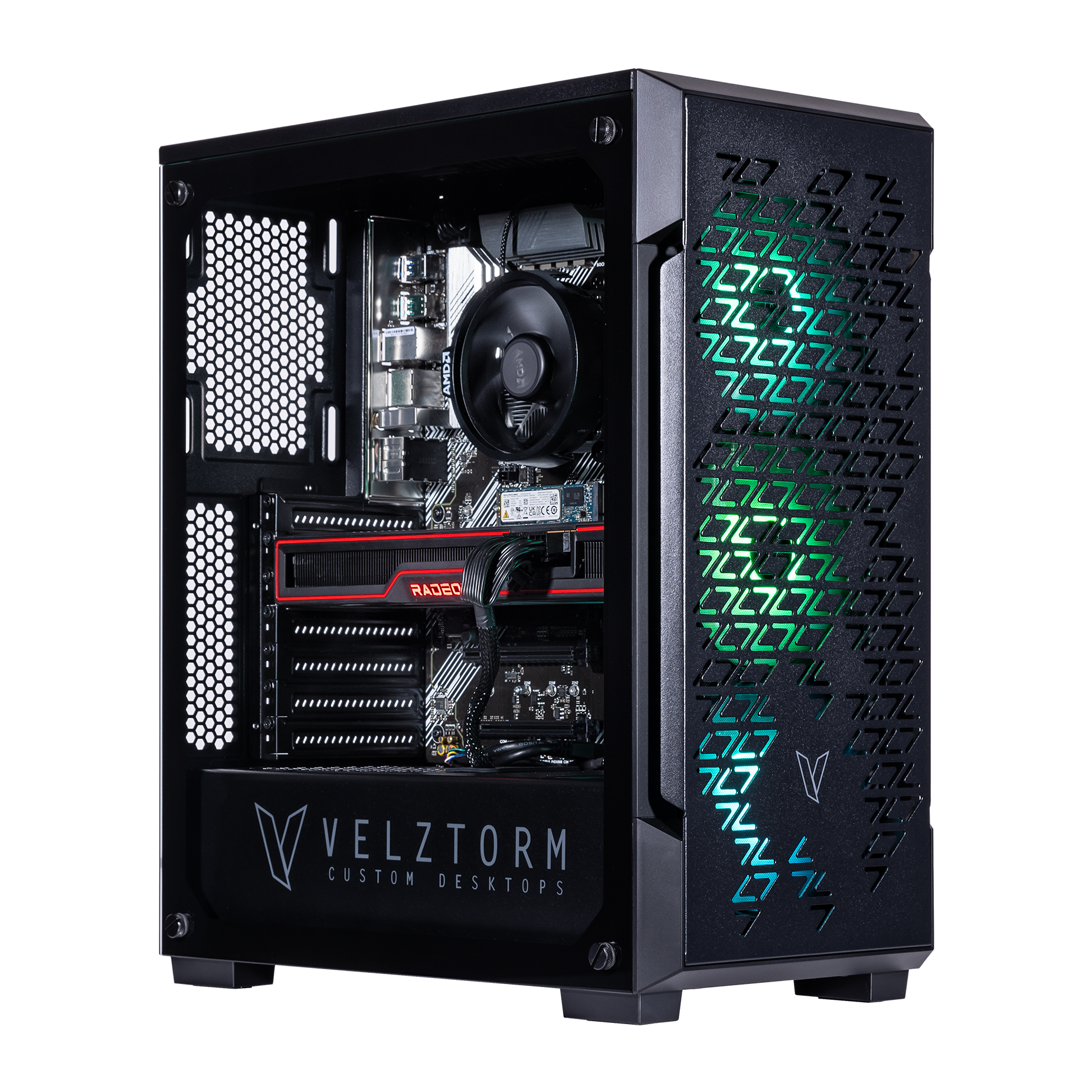 Velztorm - Fultix Desktop PC (Ryzen 5-5500, 16GB, 1TB SSD, Radeon RX 9070 XT, WiFi 4, Bluetooth 4.2, Win 11 Home) - Black
