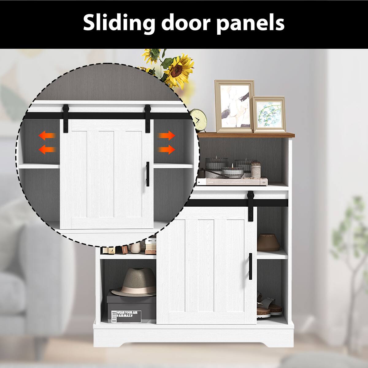 Sliding door panels are a practical and stylish addition to any home. They allow for easy access to storage areas and can be used to separate different rooms or spaces. In the image, a white sliding door cabinet is shown with a picture frame on top and a vase of flowers nearby. The cabinet has a shelf for storing items and a drawer for additional storage. The sliding door panels provide a smooth and seamless opening and closing mechanism, making it a convenient and functional choice for any home.