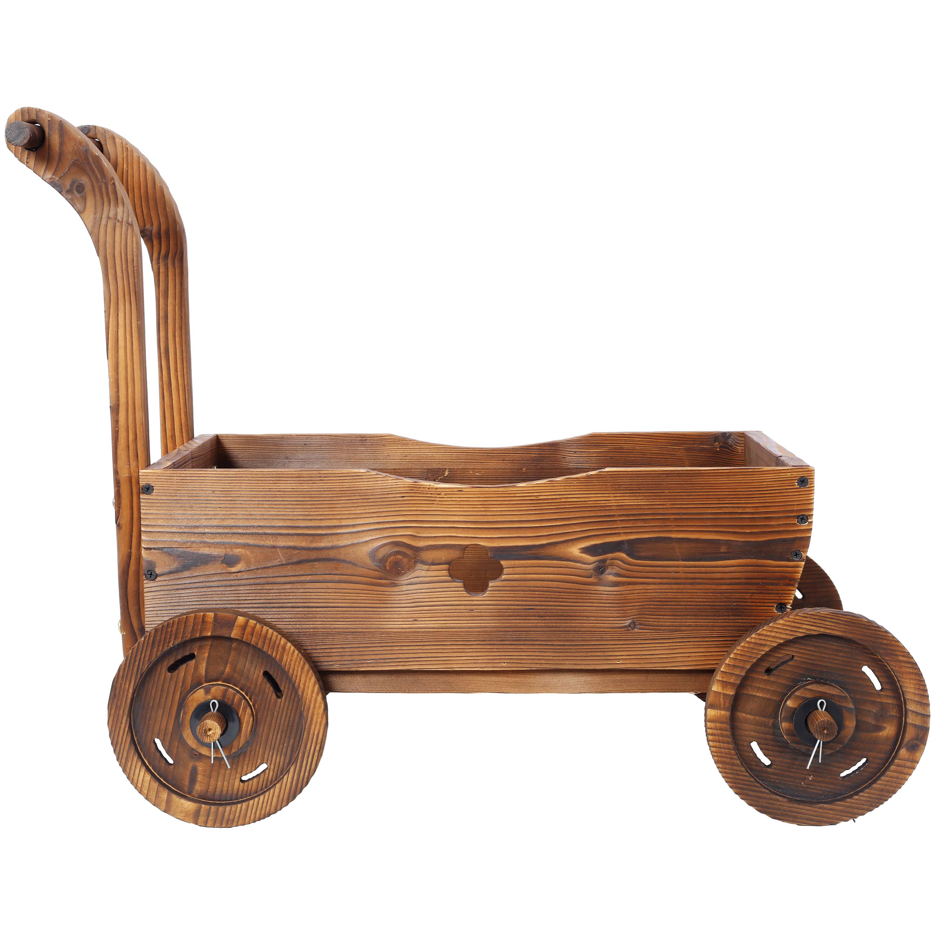 Alt View 5. GOODSILO - Wooden Wagon Planter Box - Mobile Garden Planter with Wheels, Handle & Drain Hole for Indoor & Outdoor Decor - Brown.