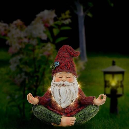 Alt View 1. SlickBlue - Zen Garden Solar Gnome Statue Meditating in Yoga Pose for Patio - Red, Green.