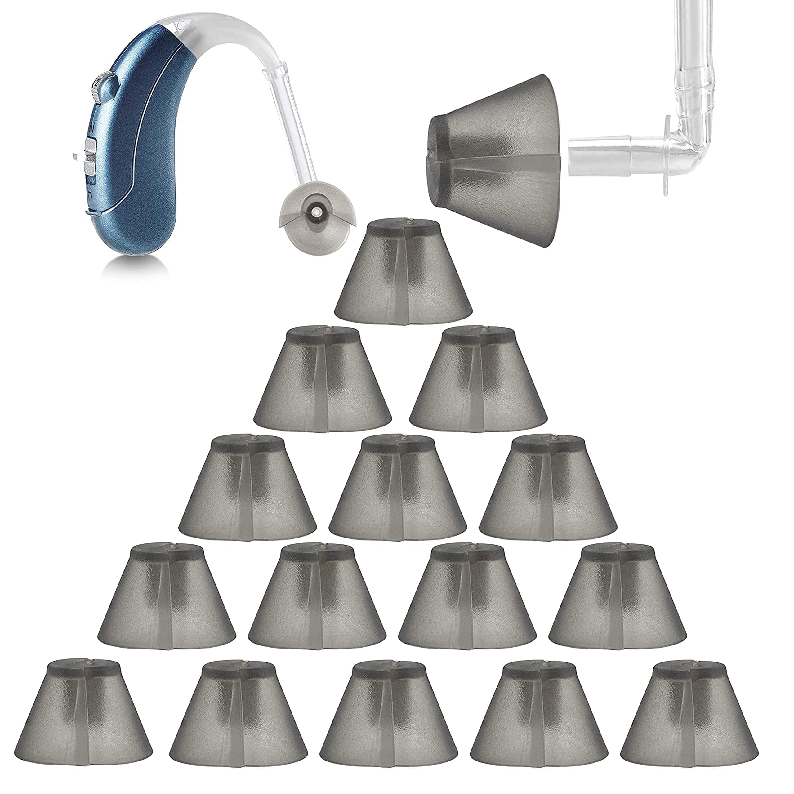 MEDca - Hearing Aid Standard Receiver Tulip Domes Compatible - Universal Invisible Tip Replacement Ear Domes (20) - Gray