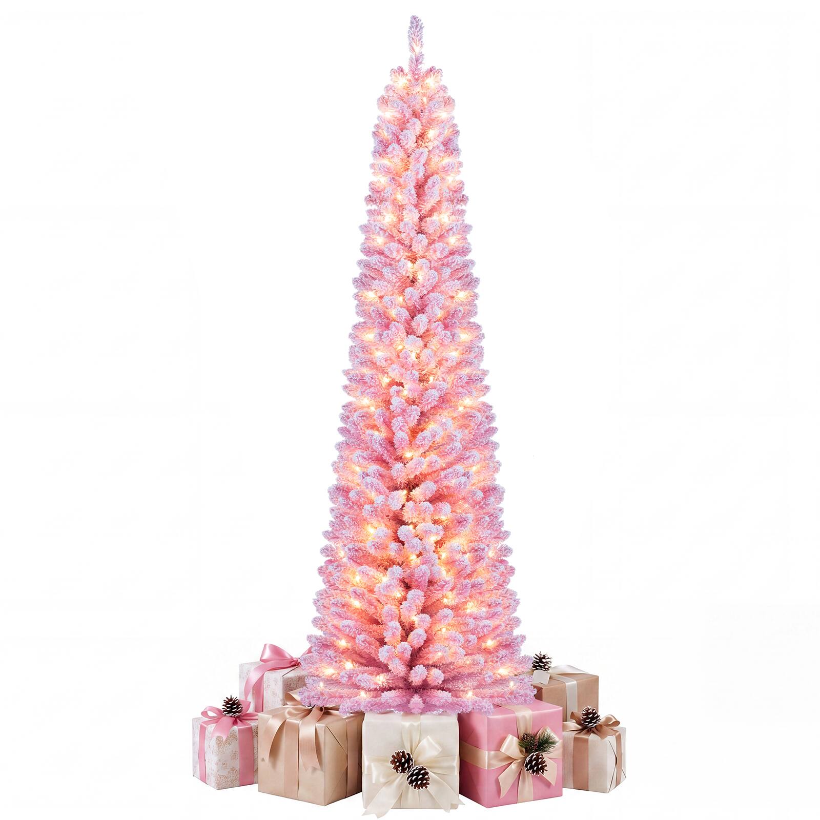 Alt View 9. Gymax - Gymax 7 FT Artificial Fir Xmas Tree w/523 Full Branch Tips 190 Warm White LED Lights Pink - Pink.