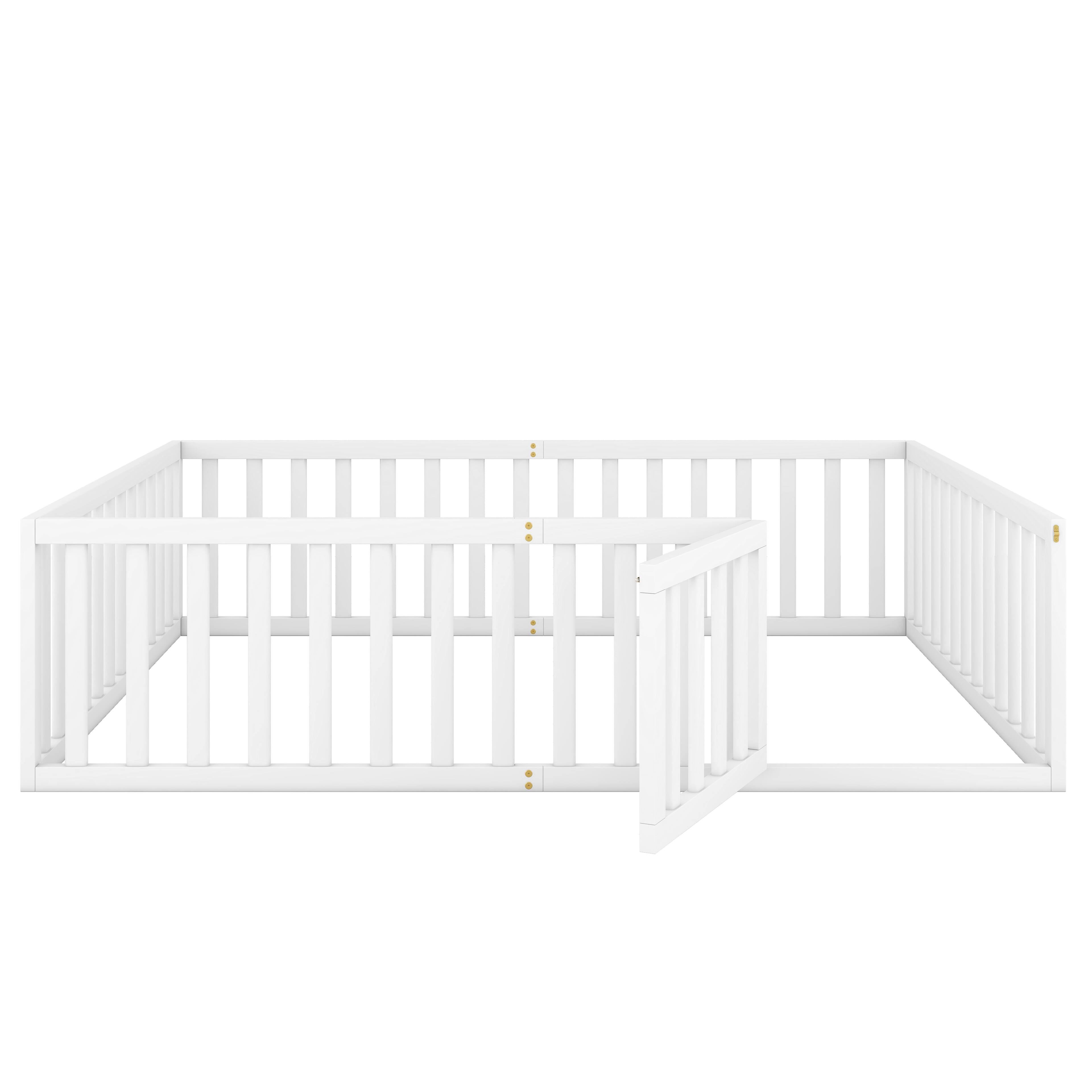 Alt View 1. Whisen - Wood Daybed Frame, Montessori Floor Bed with Fence and Door - White.