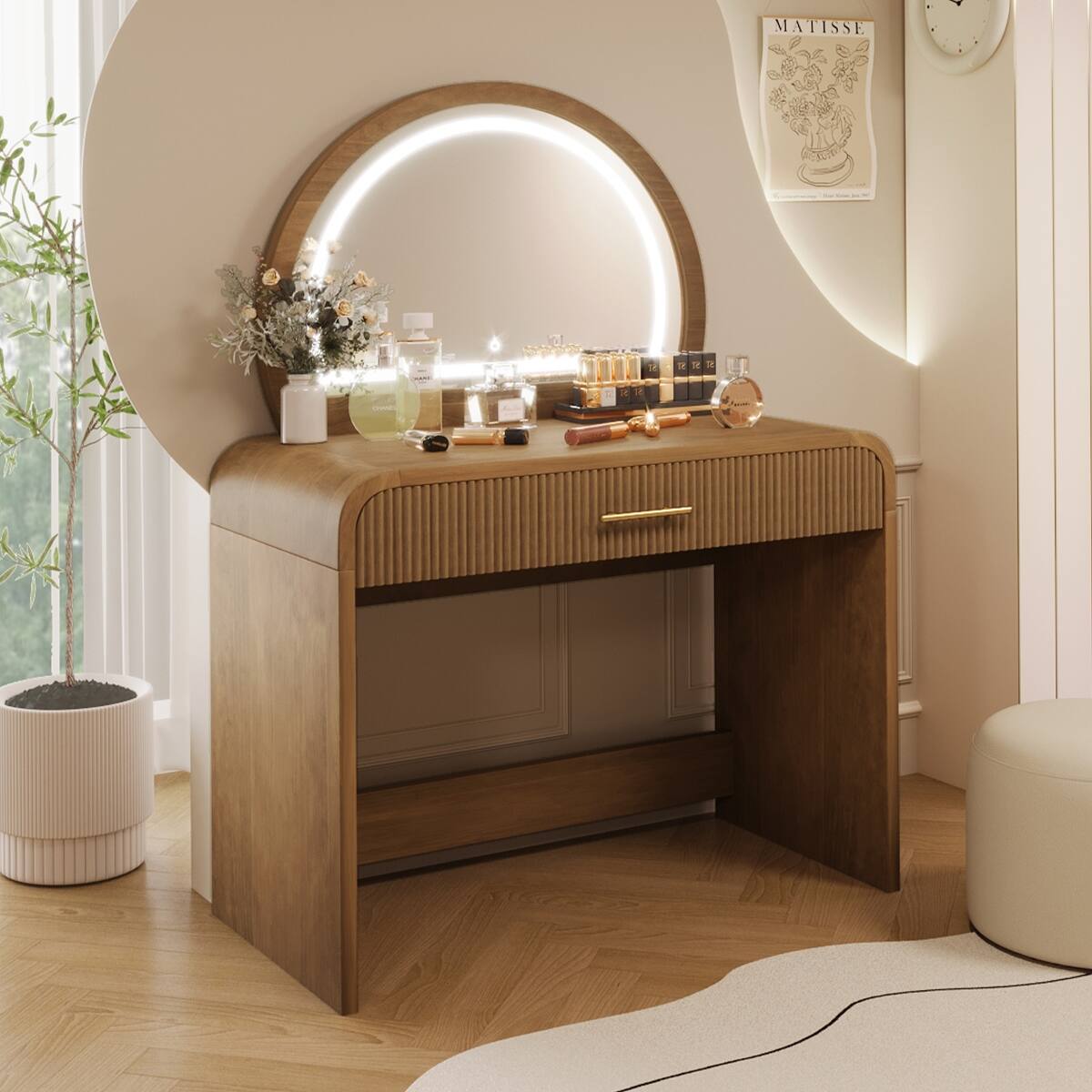 Left. Loheer - Loheer Makeup Vanity Table with Mirror, Espresso Finish and Touch Screen LED Lighting - Espresso.