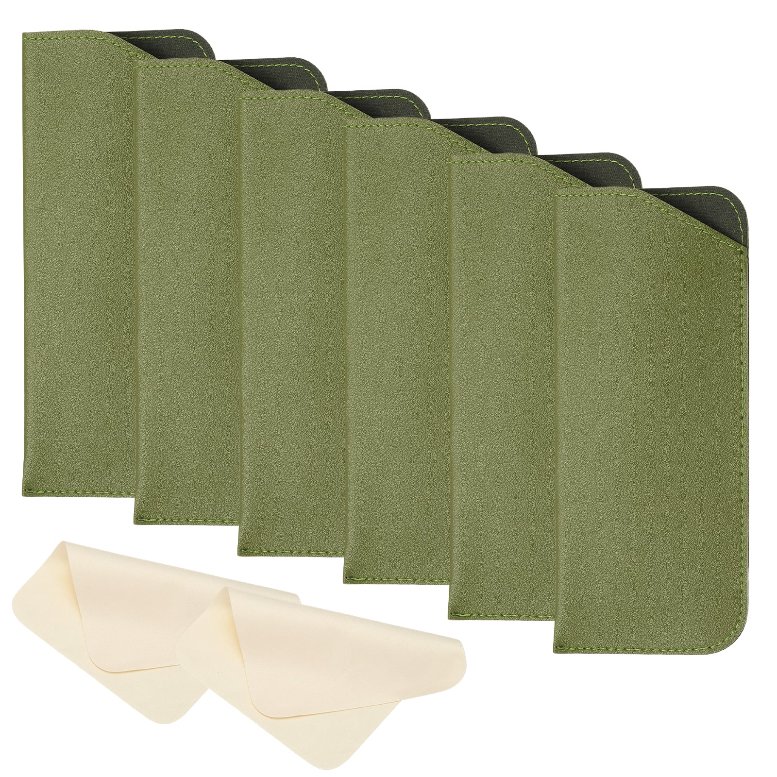"Unique Bargains - 6pcs Leather Eyeglass Case 3x6.9"" Sleeve Pouch with 2 Cleaning Cloths for Eyewear - Green" price history on PriceWatchPro